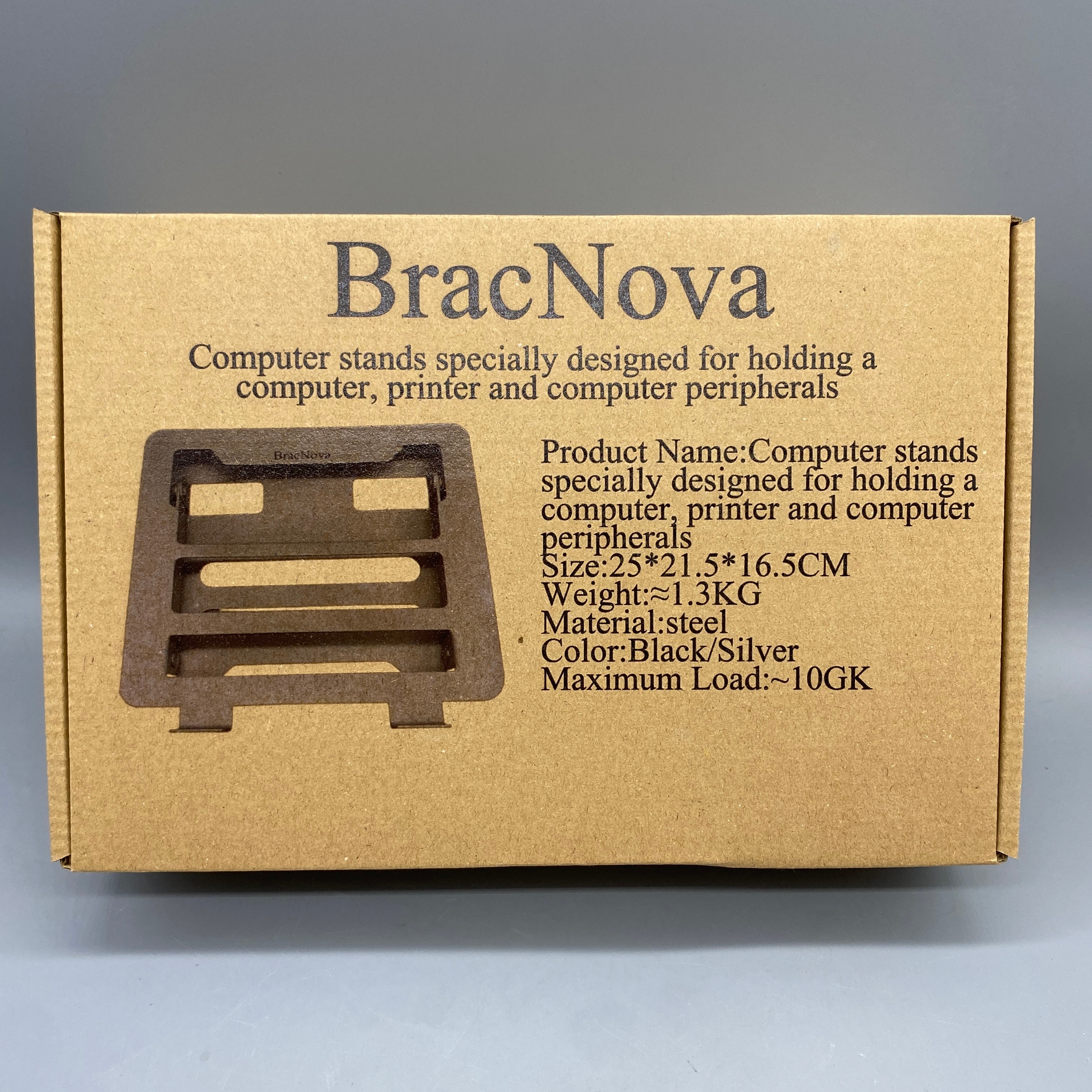 BracNova Computer stands specially designed for holding a computer, printer and computer peripherals, Printer, and Peripherals - Steel Material, 25x21.5x16.5cm, Max Load 10kg, Black/Silver