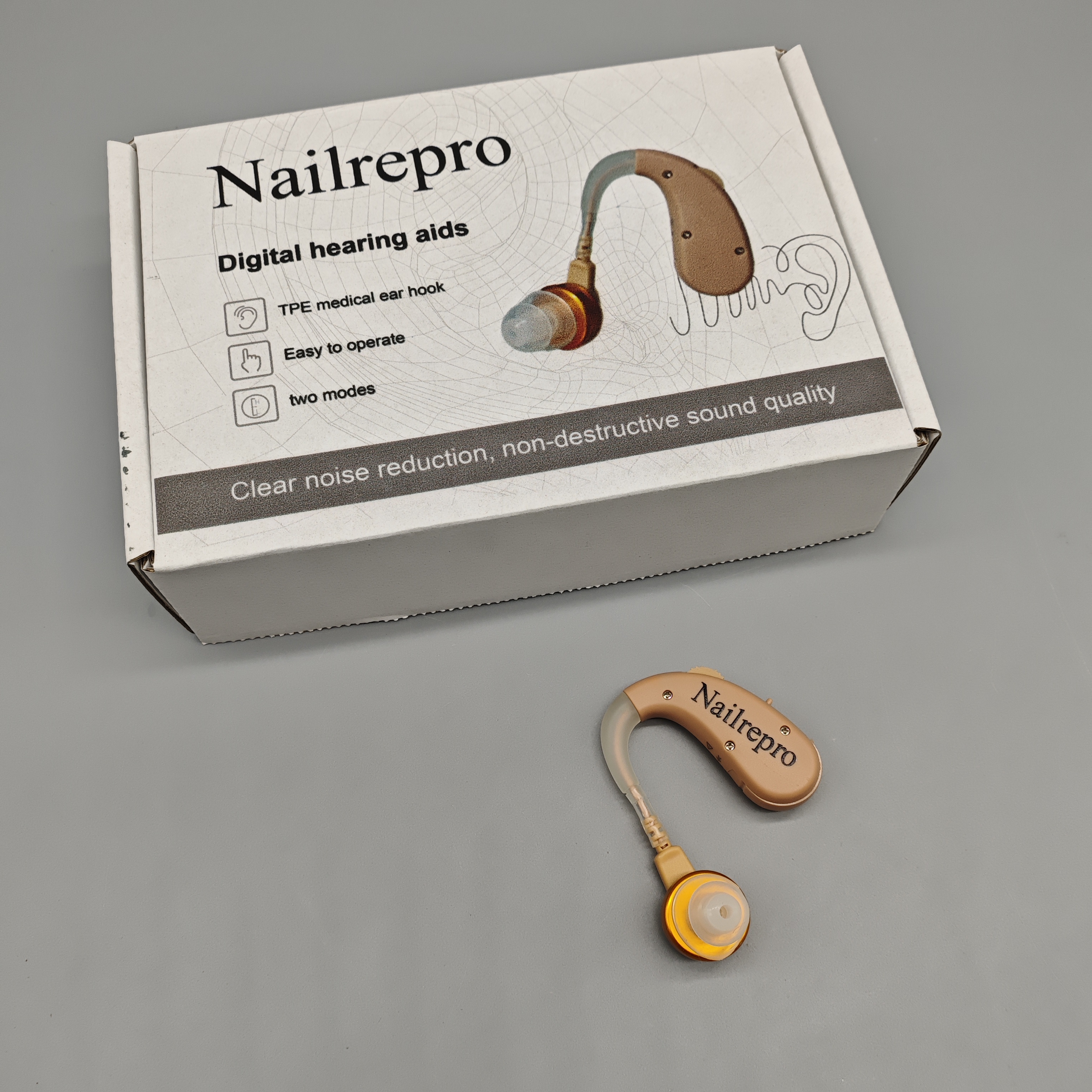 Nailrepro Digital Hearing Aids with Medical-Grade TPE Ear Hook, 2 Modes for Noise Reduction & Clear Sound, Easy Operation, Comfortable Fit for Seniors & Adults