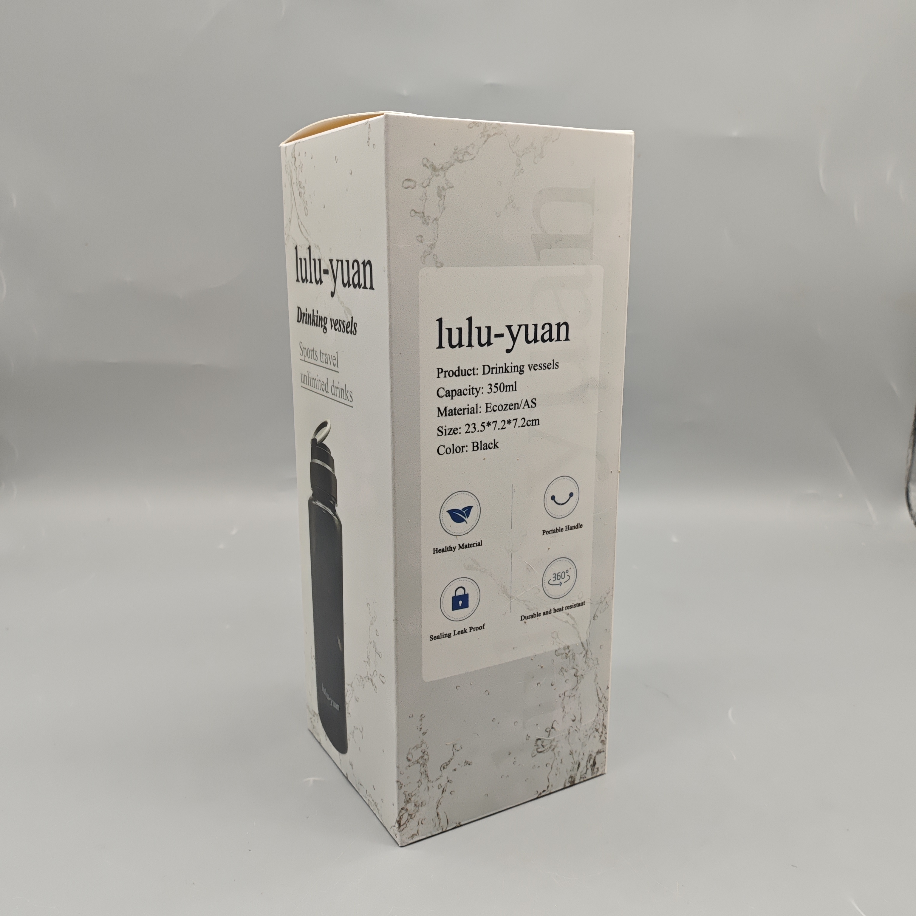 ulu-yuan Drinking Vessels, 350ml Ecozen/AS Reusable Cup, Black Water Bottle 23.5×7.2cm, Durable & Portable Drinkware for Office, Travel, and Daily Use