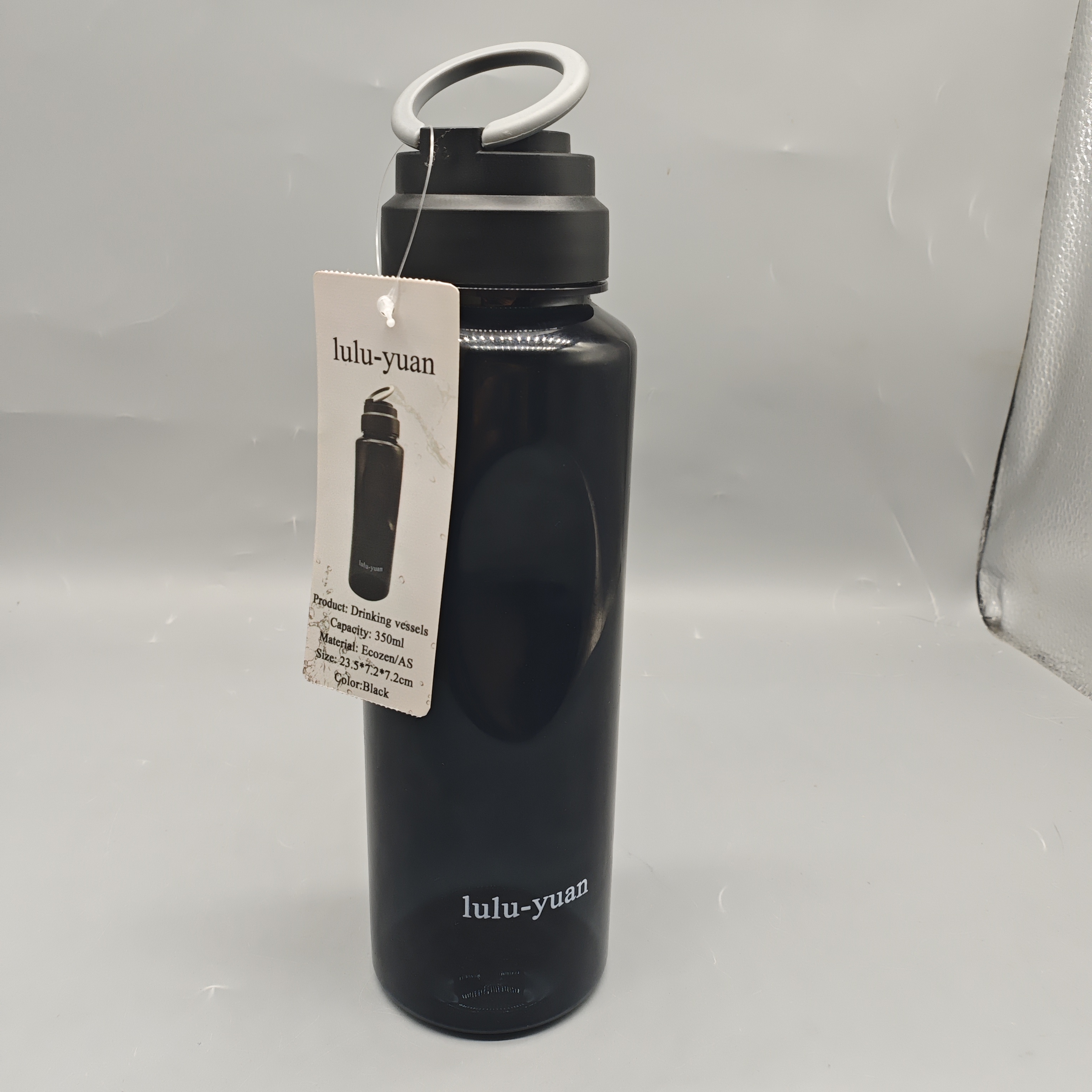 ulu-yuan Drinking Vessels, 350ml Ecozen/AS Reusable Cup, Black Water Bottle 23.5×7.2cm, Durable & Portable Drinkware for Office, Travel, and Daily Use