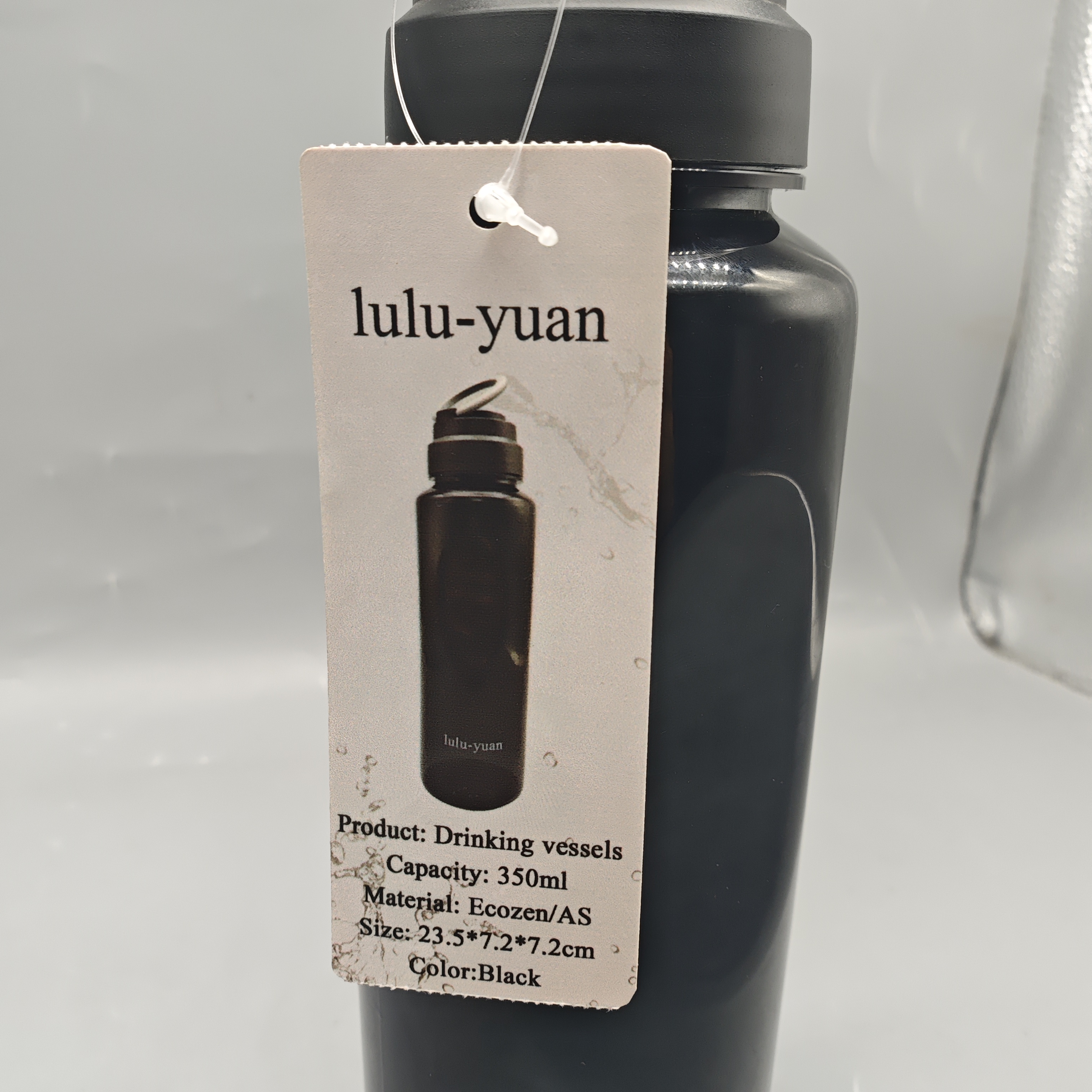 ulu-yuan Drinking Vessels, 350ml Ecozen/AS Reusable Cup, Black Water Bottle 23.5×7.2cm, Durable & Portable Drinkware for Office, Travel, and Daily Use