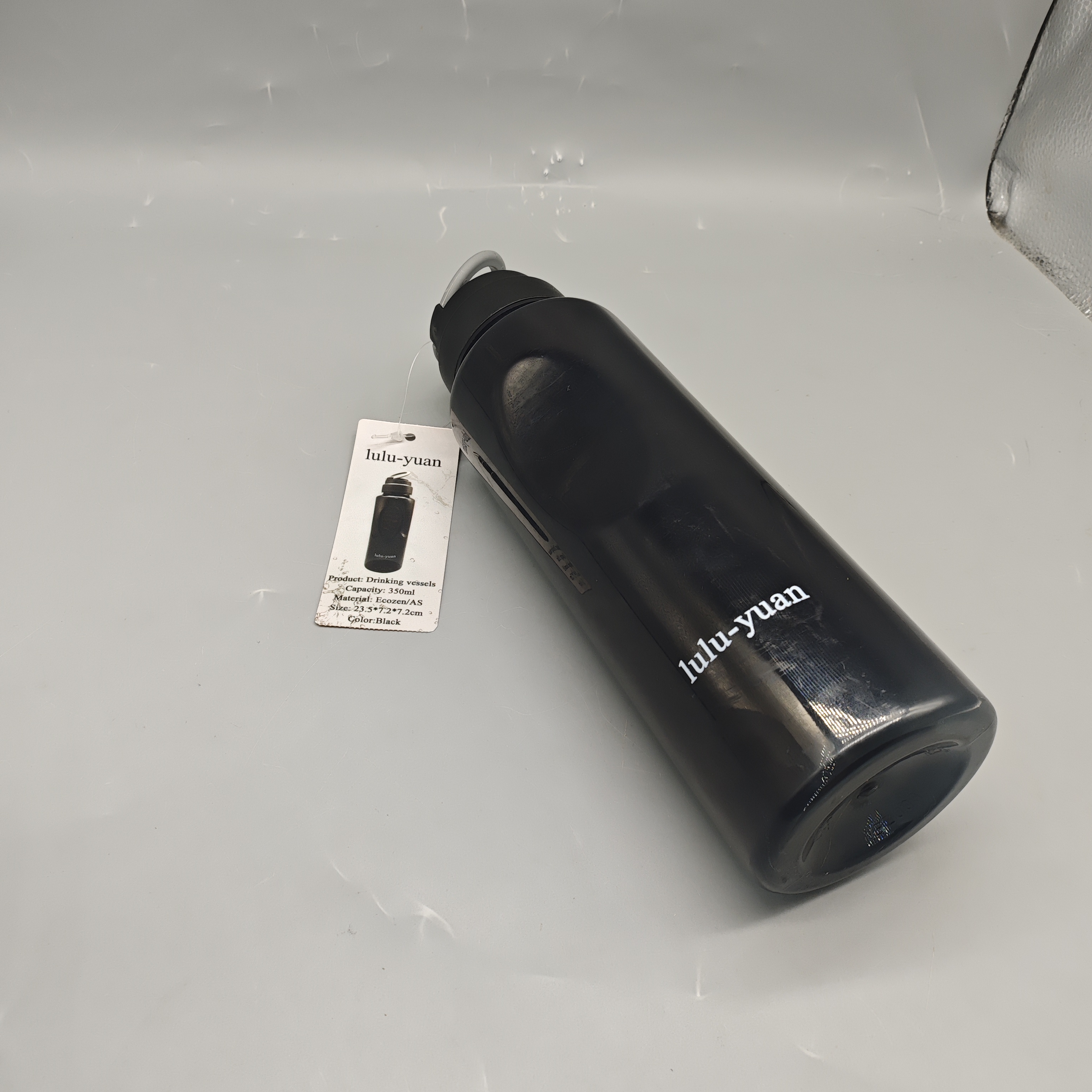 ulu-yuan Drinking Vessels, 350ml Ecozen/AS Reusable Cup, Black Water Bottle 23.5×7.2cm, Durable & Portable Drinkware for Office, Travel, and Daily Use