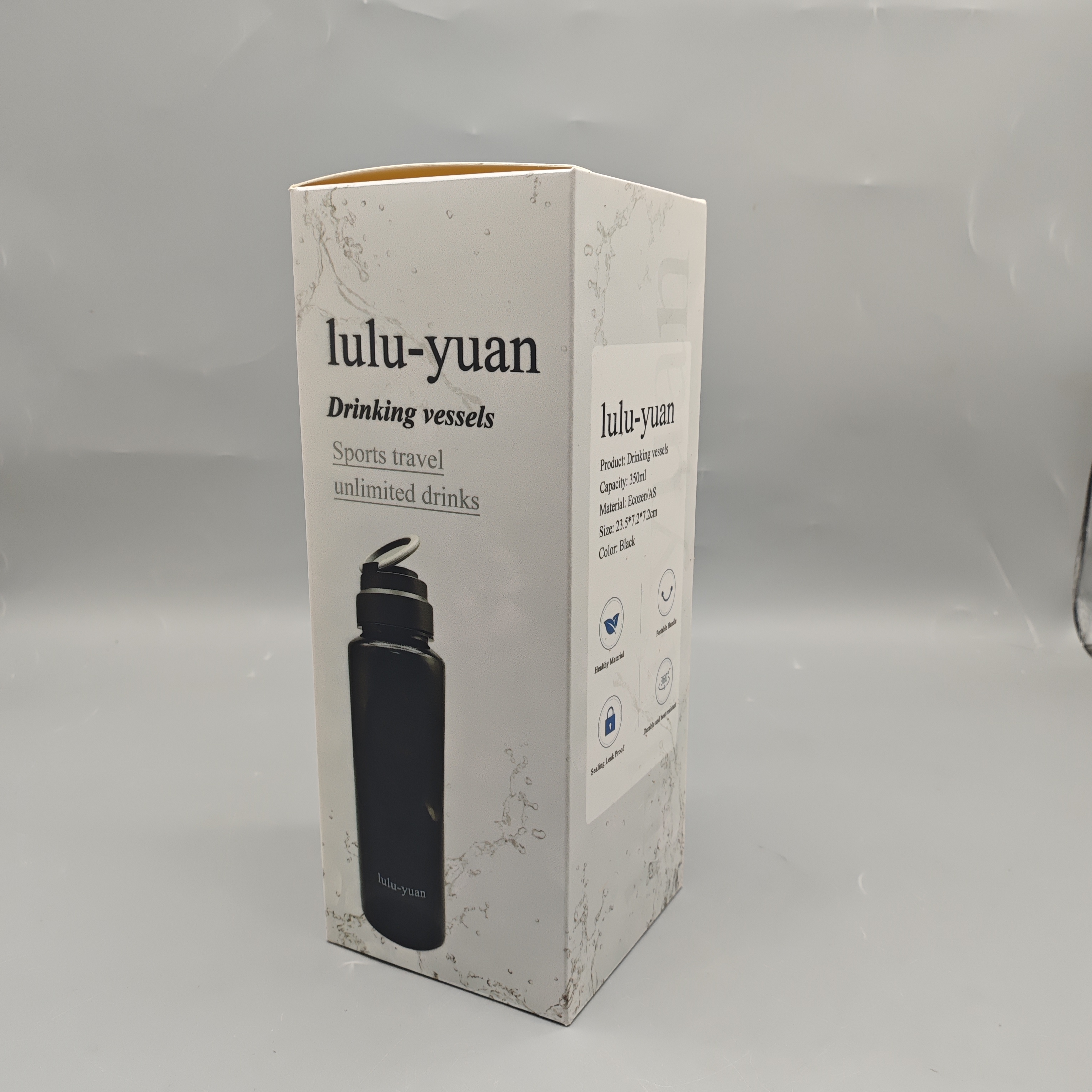 ulu-yuan Drinking Vessels, 350ml Ecozen/AS Reusable Cup, Black Water Bottle 23.5×7.2cm, Durable & Portable Drinkware for Office, Travel, and Daily Use