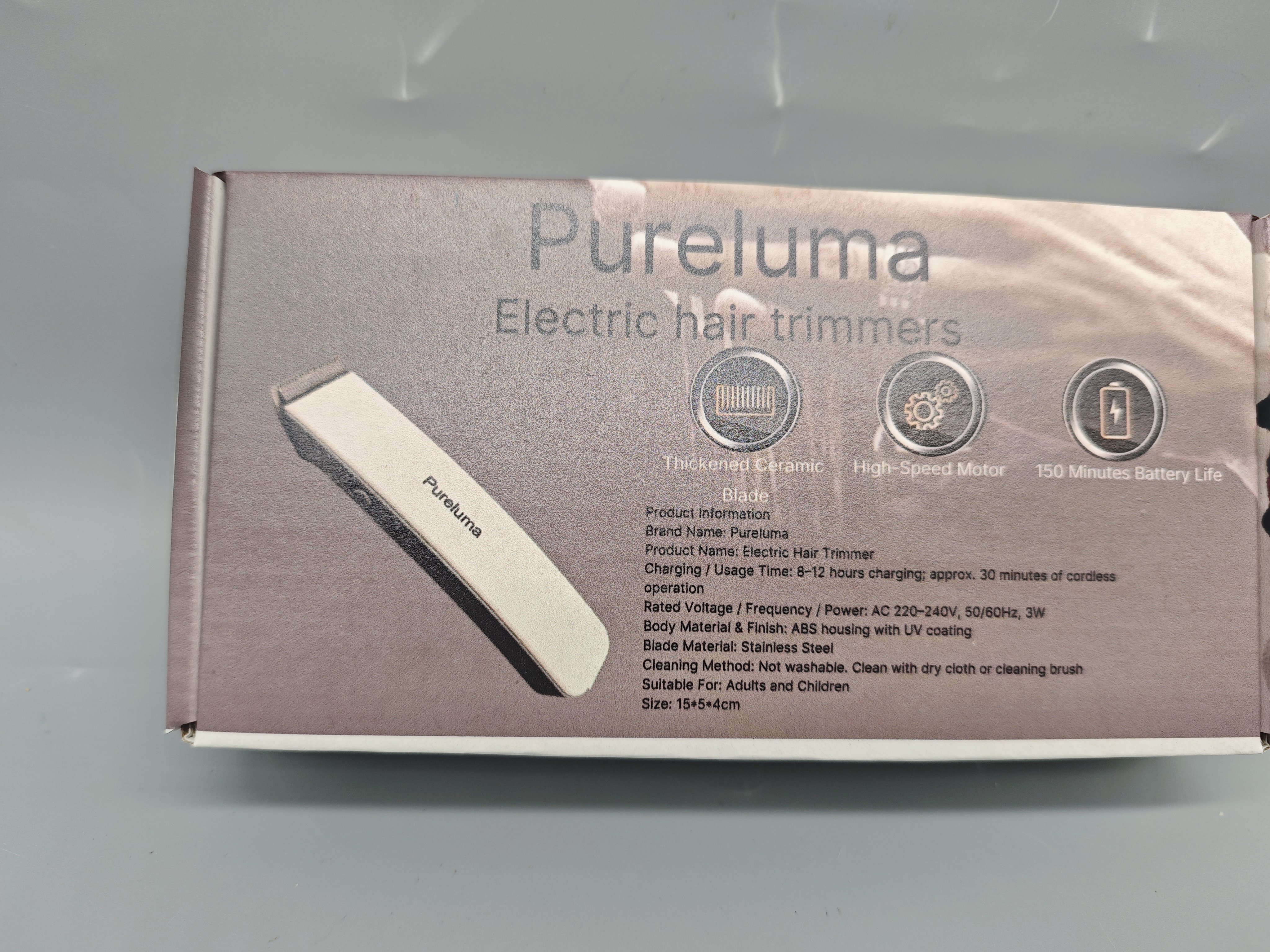 Pureluma Electric Hair Trimmer with Thickened Ceramic Blade, High-Speed Motor, 150-Minute Cordless Use, Stainless Steel Blade, Compact 15×5×4cm, Suitable for Adults & Children