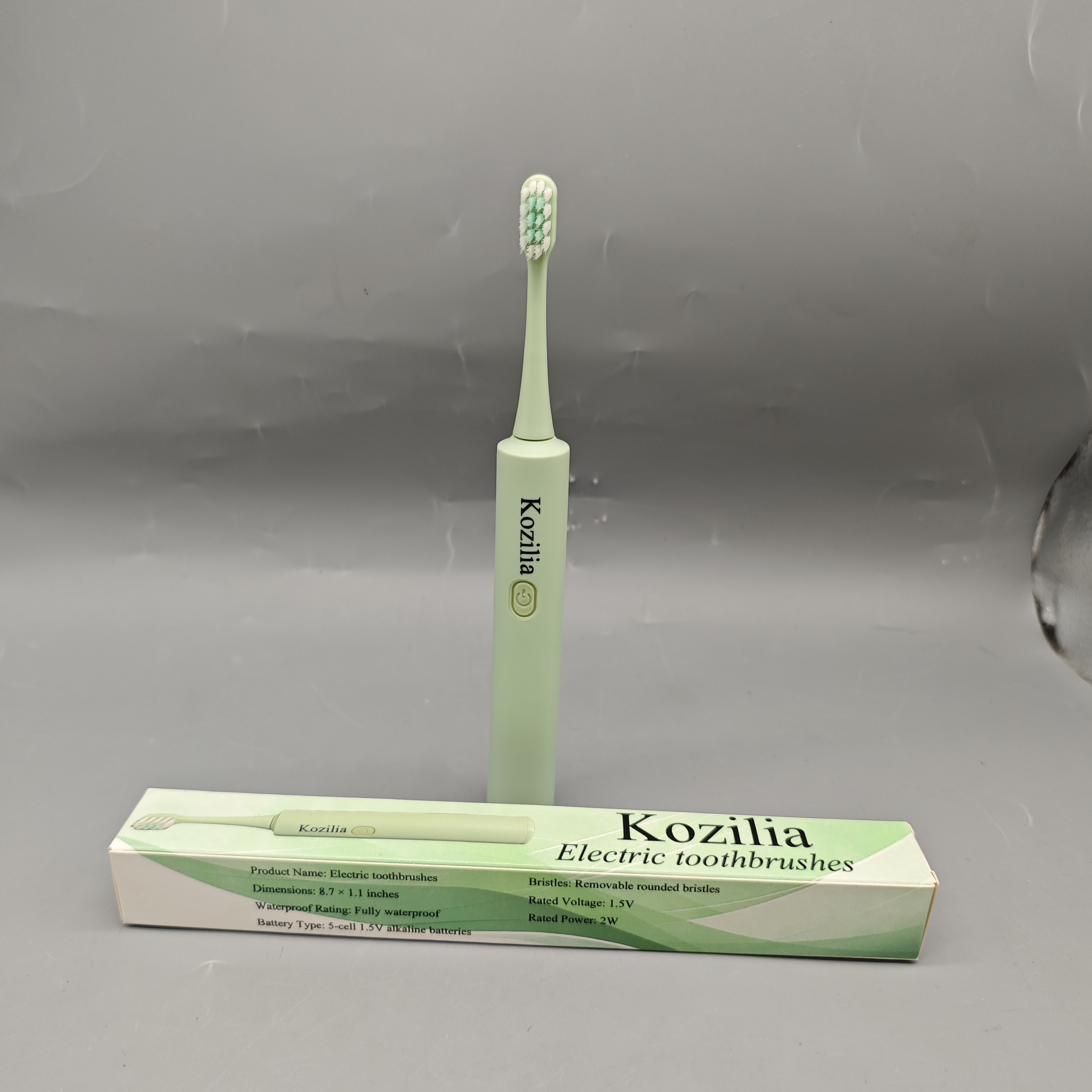 Kozilia Electric Toothbrushes 8.7x1.1in Waterproof Powered Toothbrush with Removable Round Bristles, 5 Alkaline Batteries Included, 1.5V 2W for Deep Cleaning
