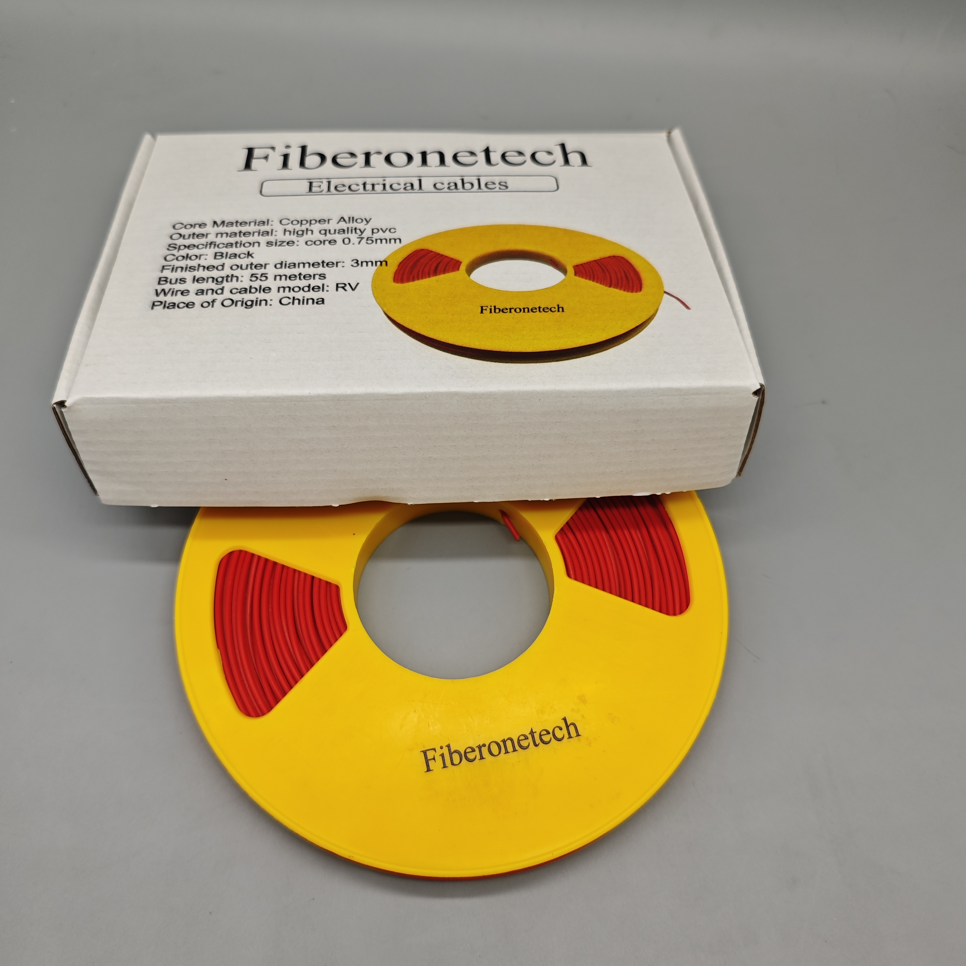 Fiberonetech Electrical Cables – 55M Copper Alloy Core, High-Quality PVC, 0.75mm Core, 3mm Outer Diameter, Black