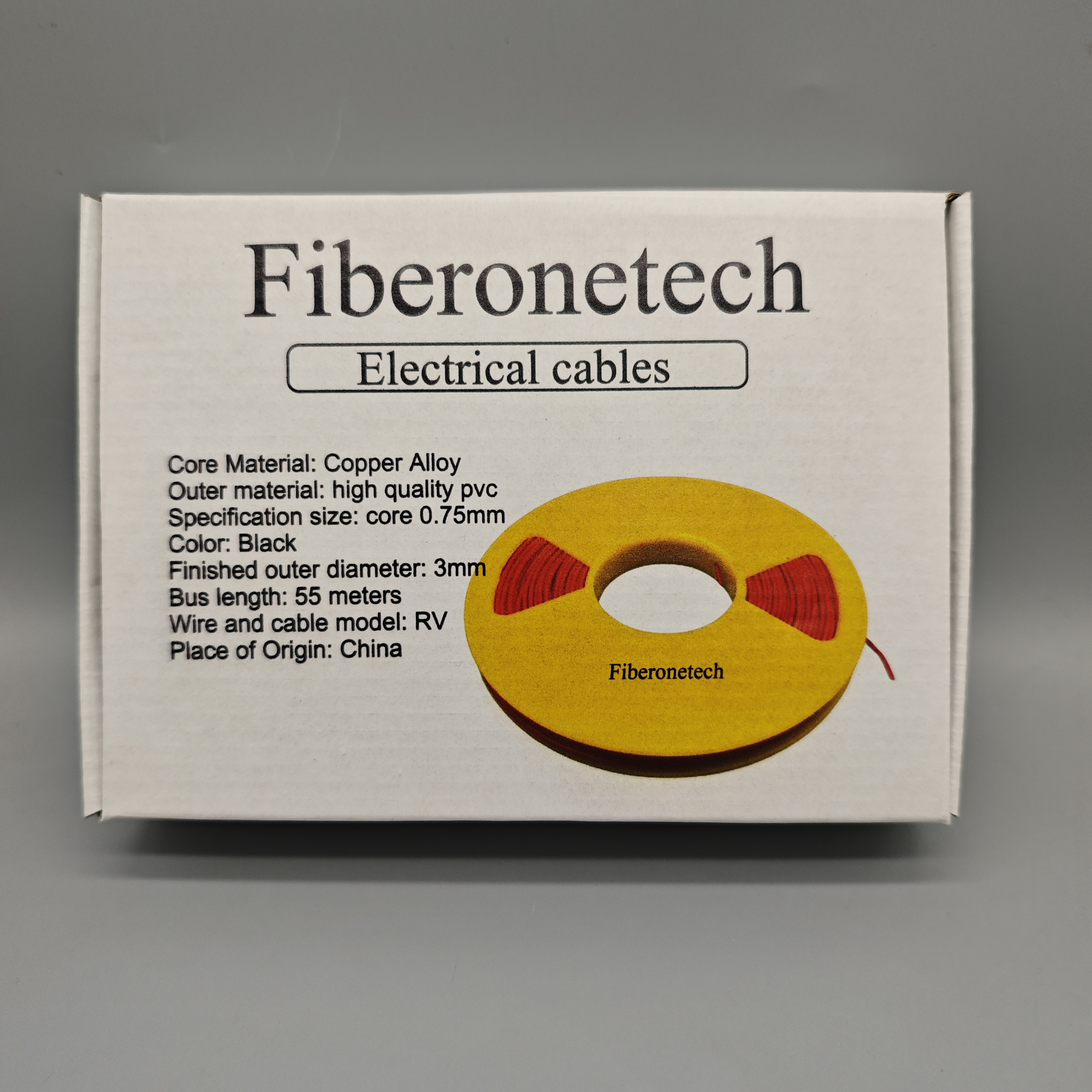 Fiberonetech Electrical Cables – 55M Copper Alloy Core, High-Quality PVC, 0.75mm Core, 3mm Outer Diameter, Black