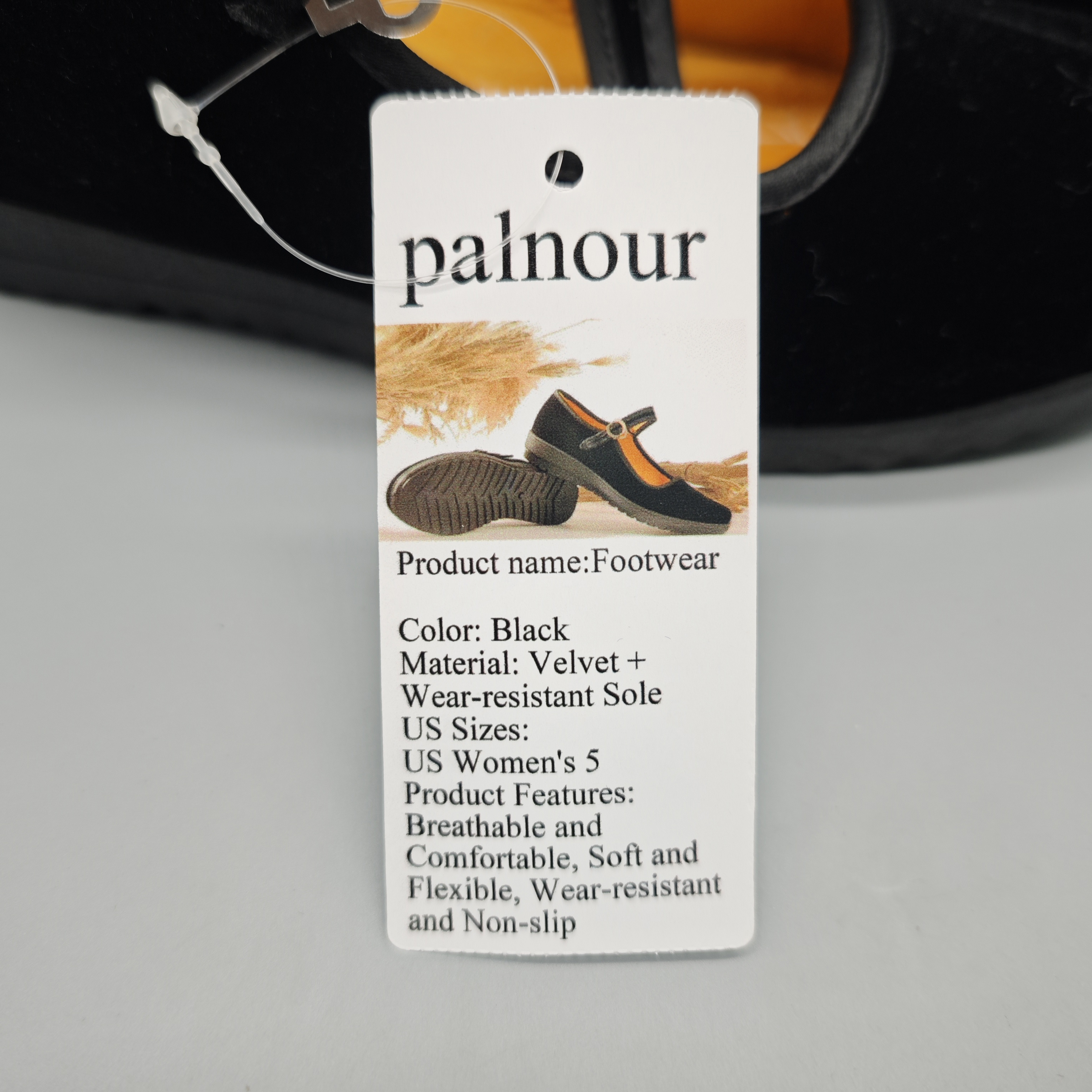 PALNOUR Footwear – Black Velvet Material, Breathable & Comfortable, Soft & Flexible, Durable Non-Slip Sole, US Size 5