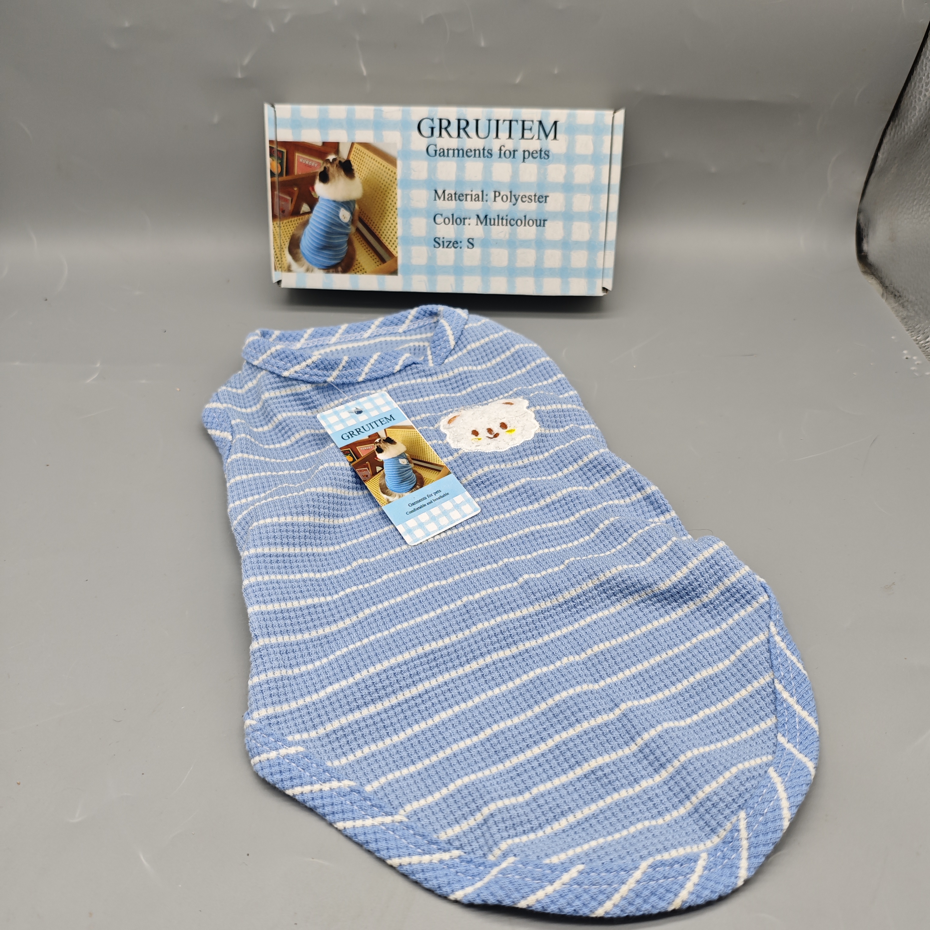 GRRUITEM Garments for Pets Polyester Multicolour Blue Striped Clothes Size S for Cats and Dogs