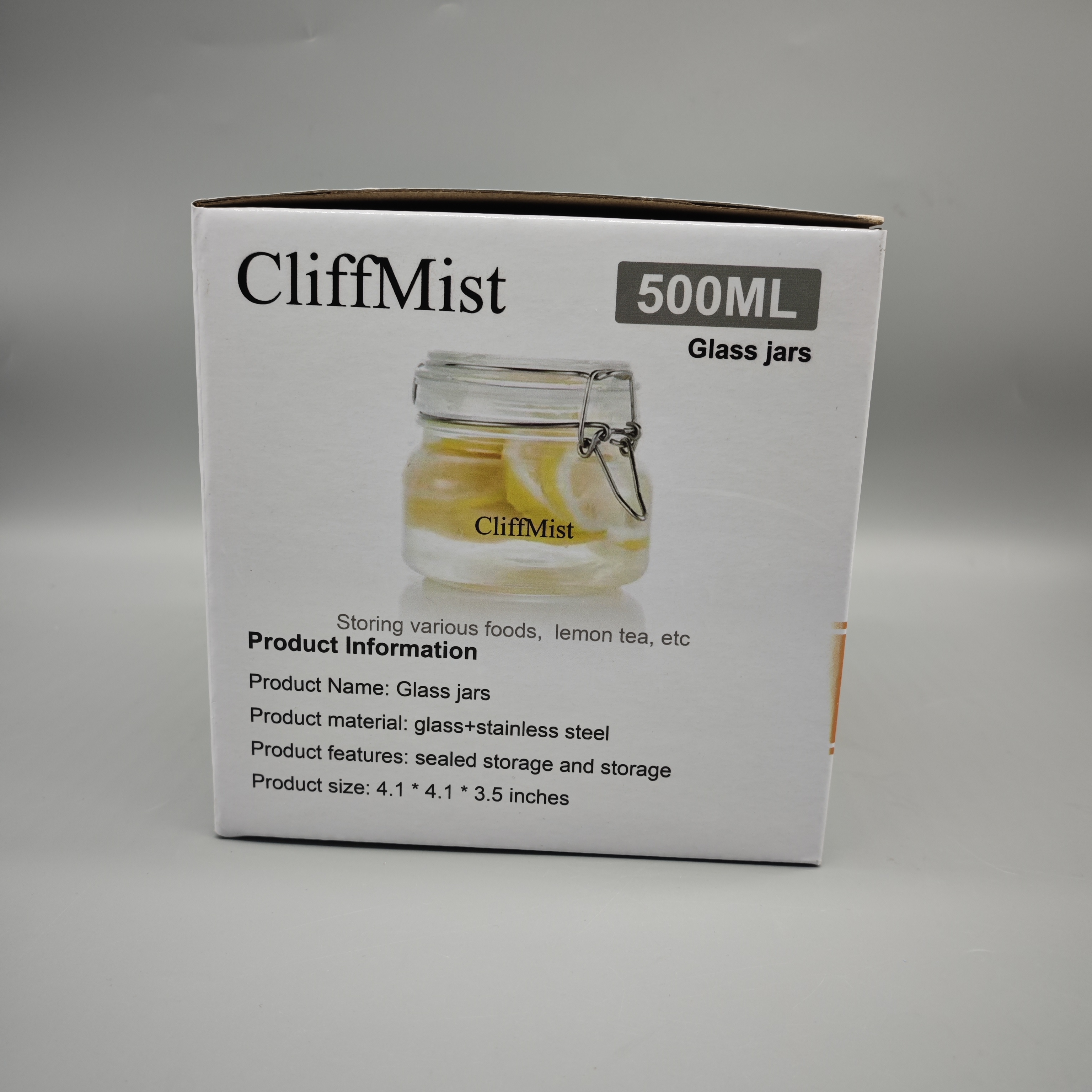 CliffMist Glass Jars with Stainless Steel Lid – 4.1"x4.1"x3.5", Airtight Food Storage, Durable & Multi-Purpose for Tea, Spices, Coffee, and More