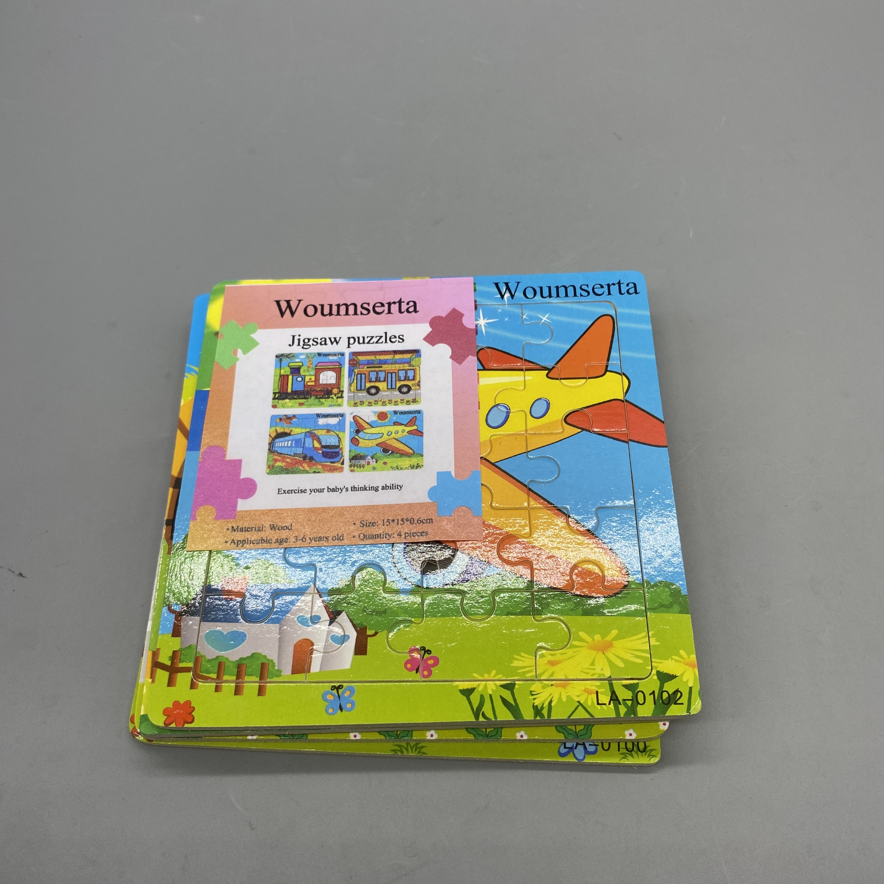 Woumserta Jigsaw Puzzles, 4-Piece Set, 15×15×0.6cm, Wooden Material, Suitable for Ages 3-6