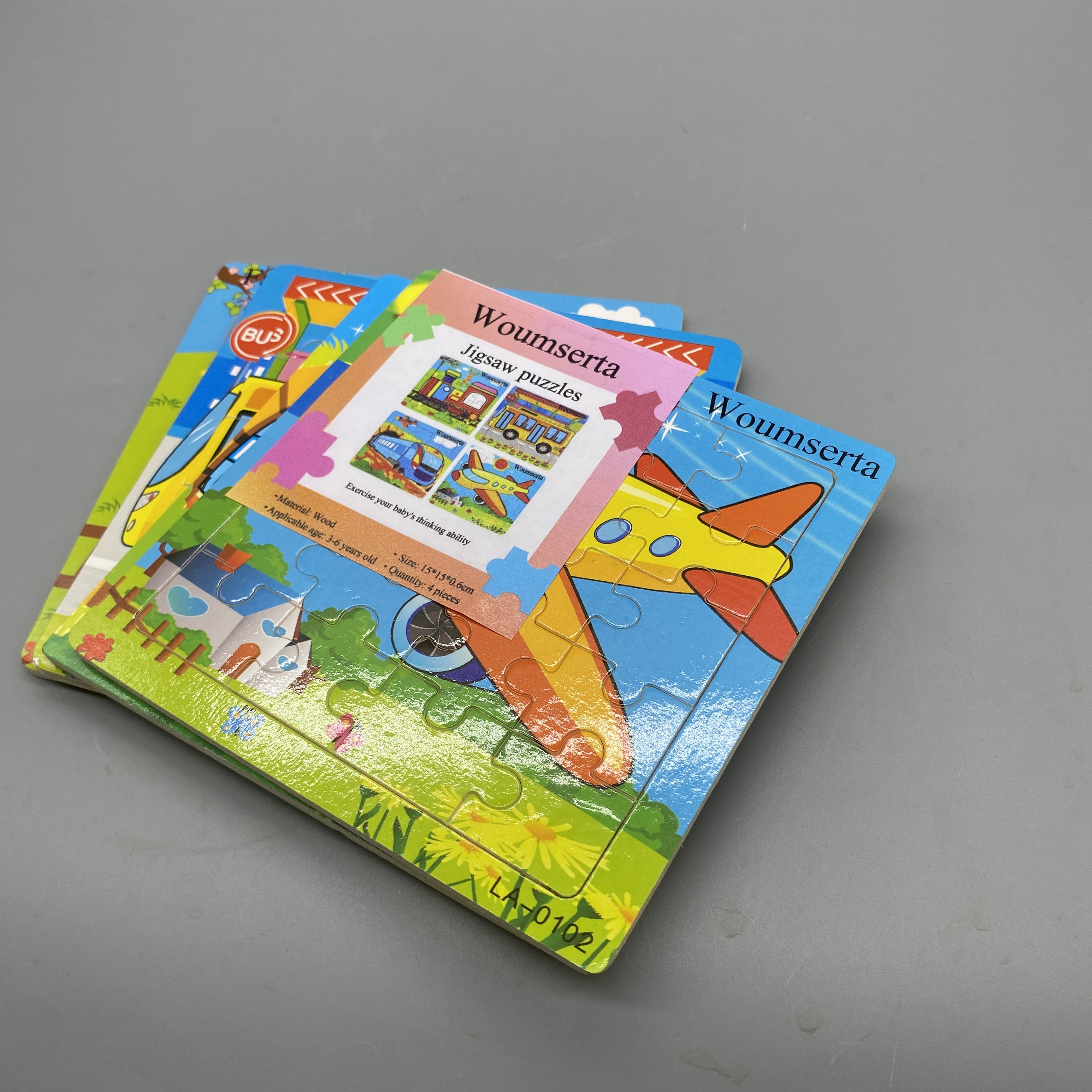 Woumserta Jigsaw Puzzles, 4-Piece Set, 15×15×0.6cm, Wooden Material, Suitable for Ages 3-6