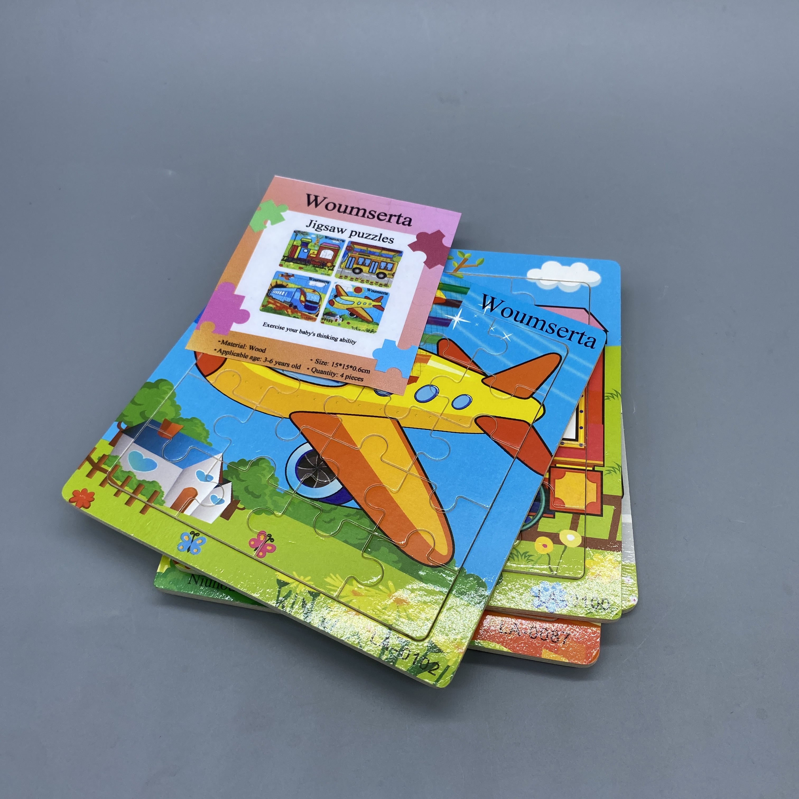 Woumserta Jigsaw Puzzles, 4-Piece Set, 15×15×0.6cm, Wooden Material, Suitable for Ages 3-6