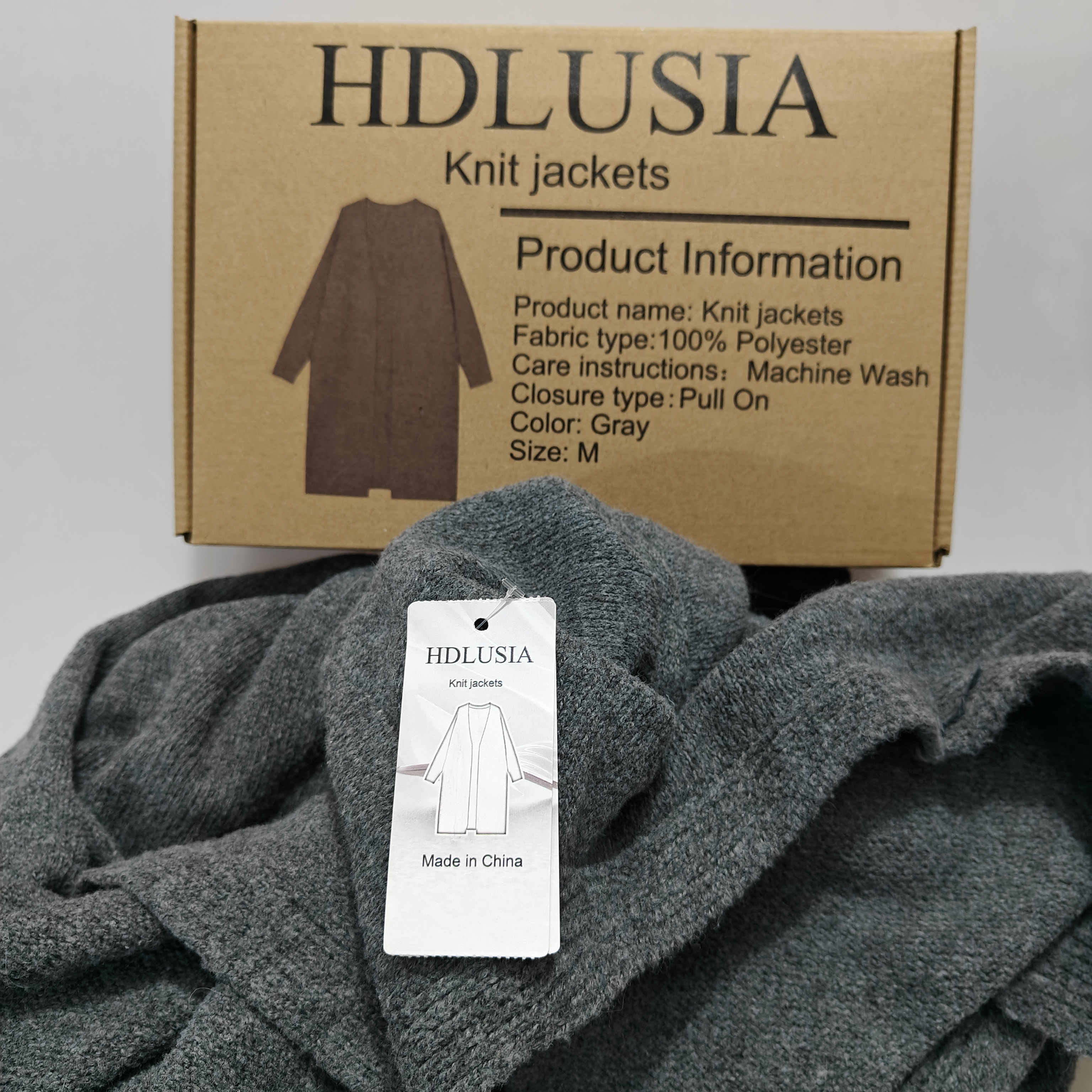HDLUSIA Knit Jackets - Cozy 100% Polyester, Machine Washable, Zip-Up Style in Stylish Grey, Size M
