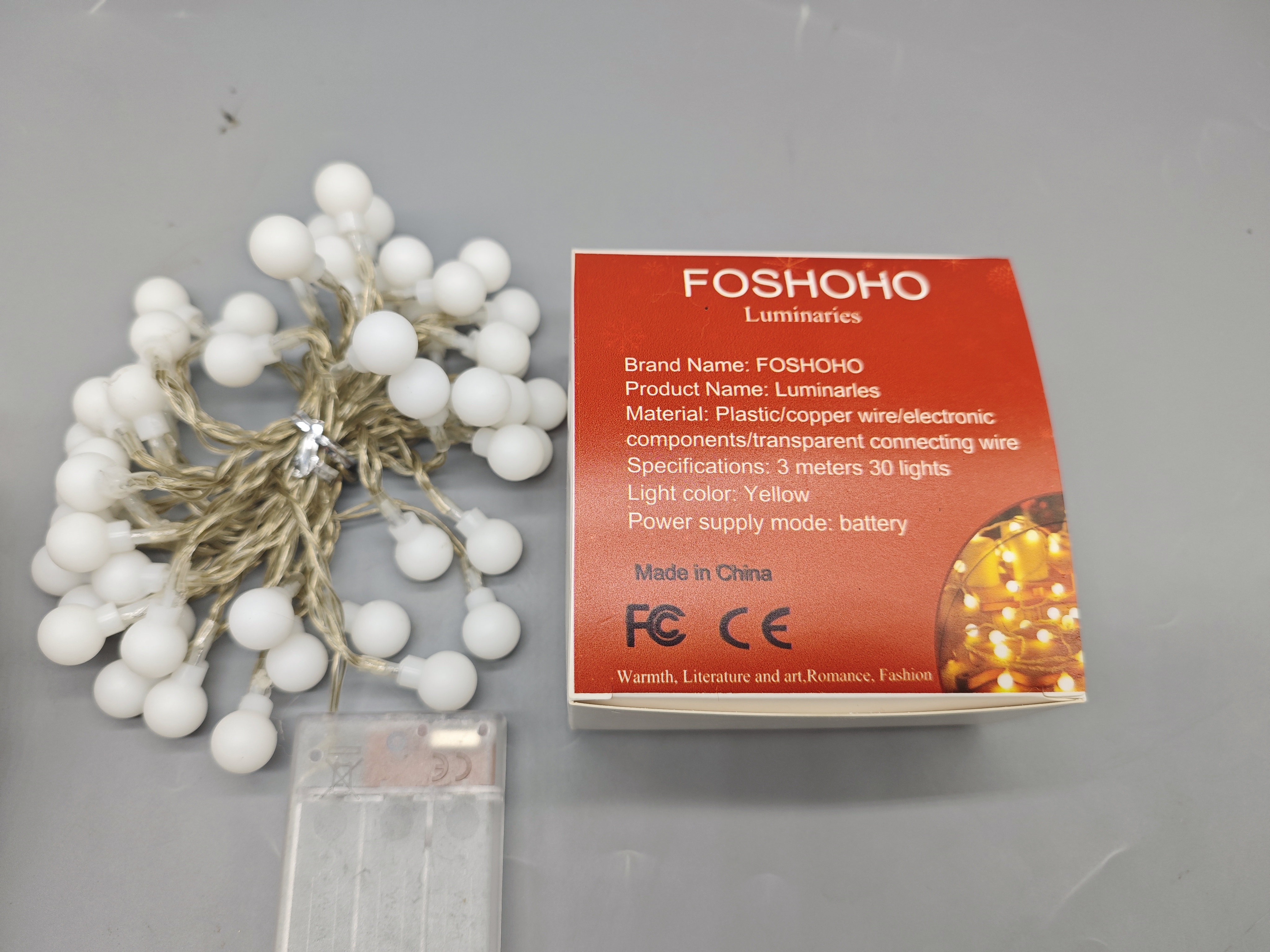 FoSHOHO Luminaries Battery-Powered Fairy String Lights, 3 Meters with 30 Yellow LED Bulbs, Flexible Plastic & Copper Wire, Transparent Connecting Wire for Indoor and Outdoor Decor