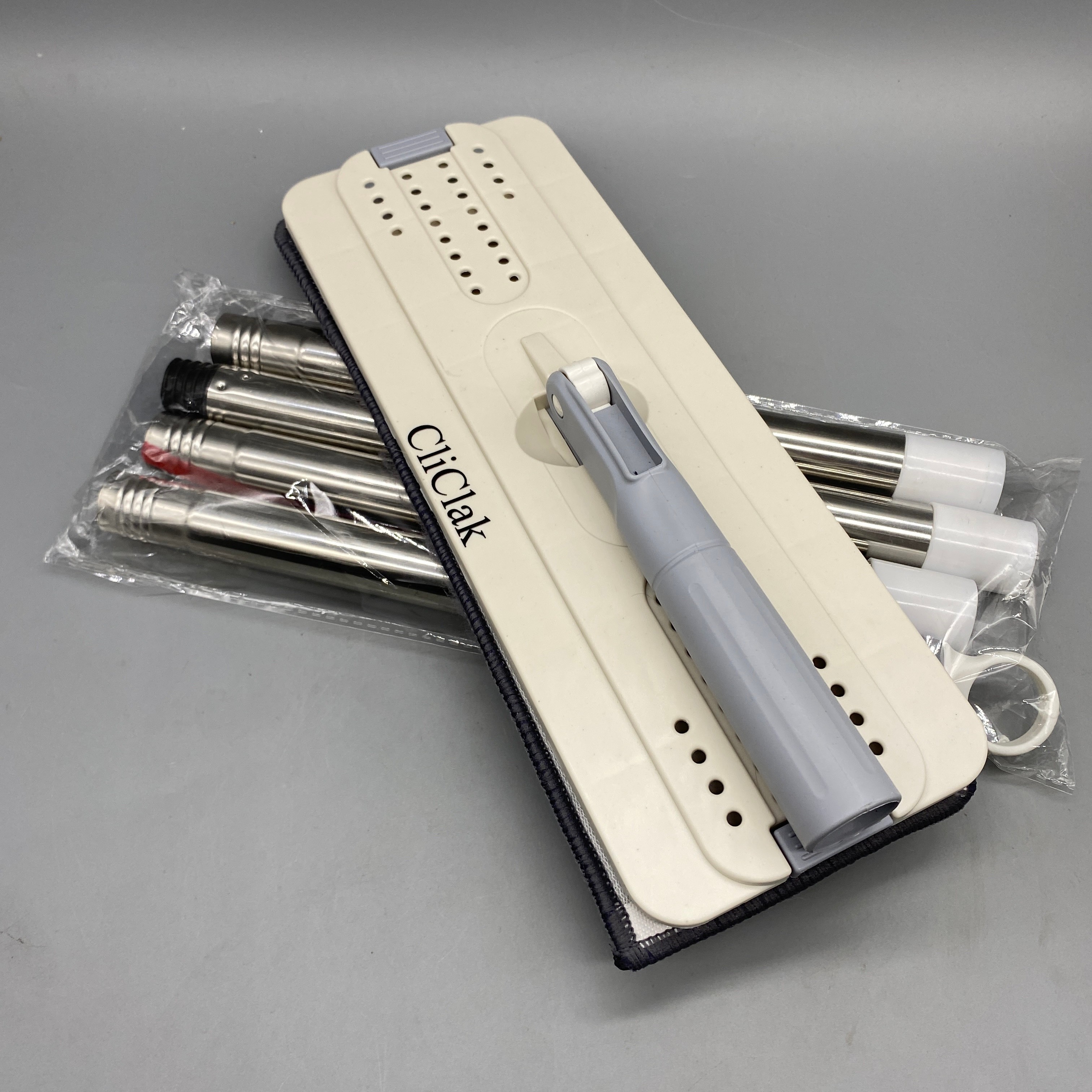 CliClak Mops, 135cm Extendable Handle, Double-Sided Clip Mop with 33×12cm Base, Durable 216L Steel Rod, Easy Rebound Cleaning