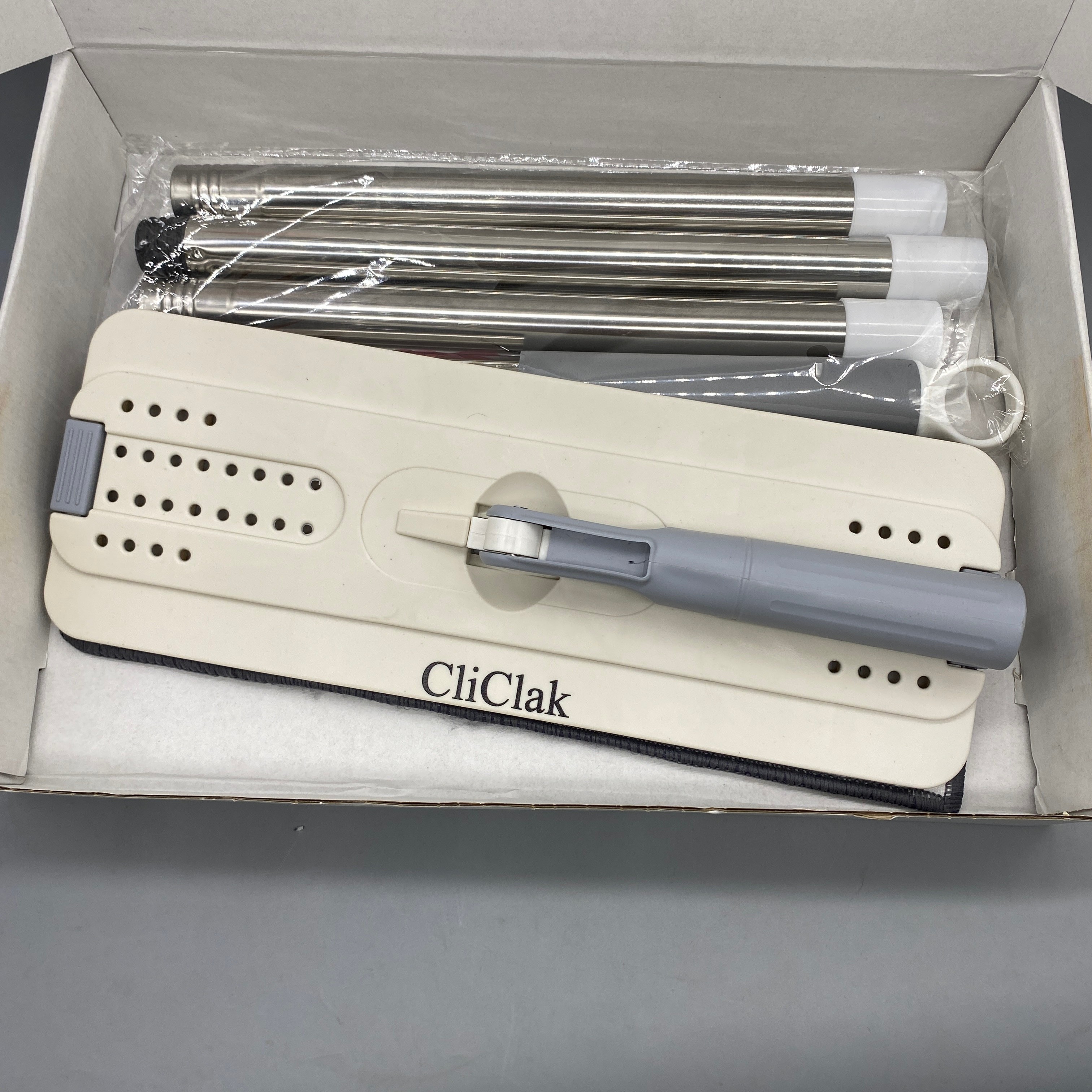 CliClak Mops, 135cm Extendable Handle, Double-Sided Clip Mop with 33×12cm Base, Durable 216L Steel Rod, Easy Rebound Cleaning