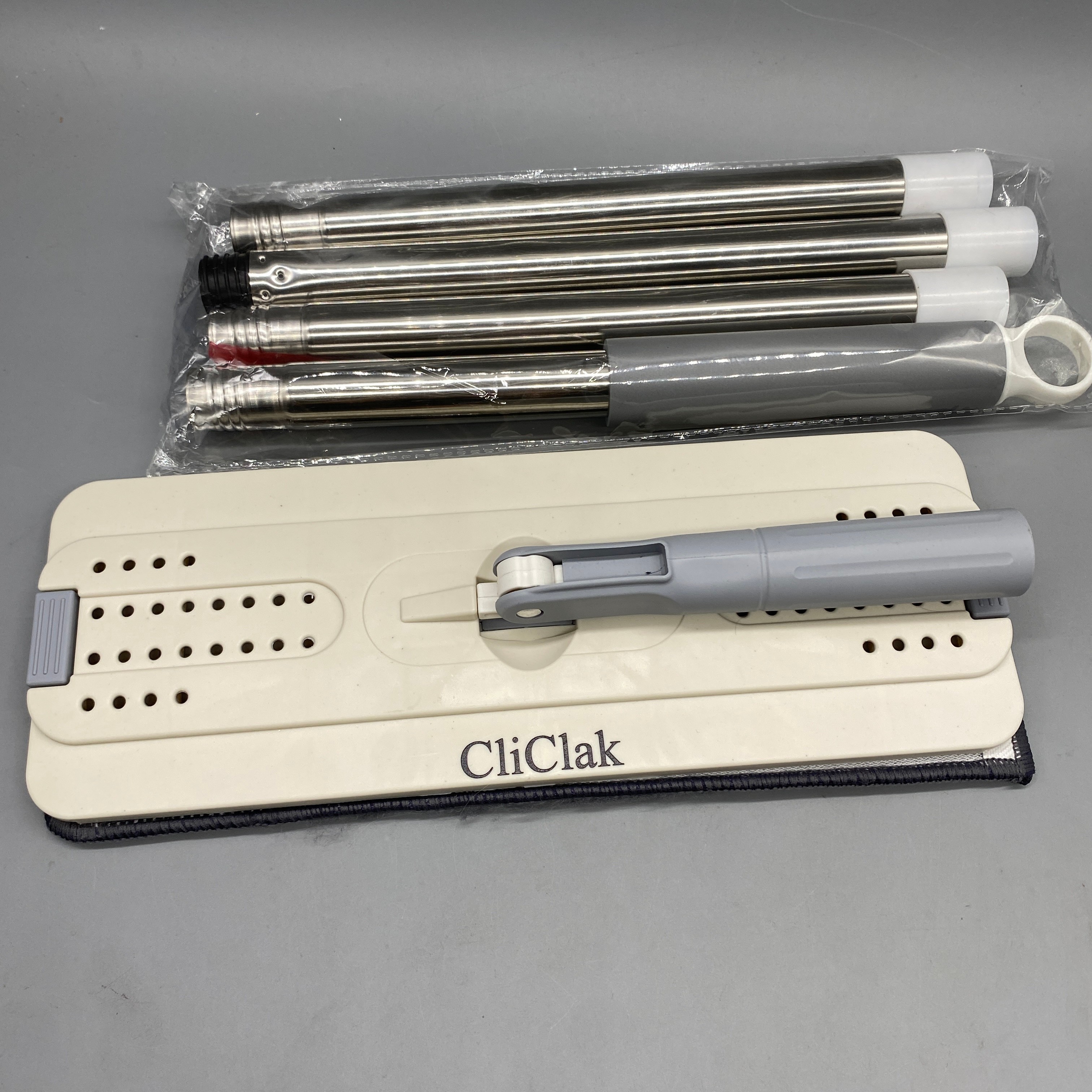 CliClak Mops, 135cm Extendable Handle, Double-Sided Clip Mop with 33×12cm Base, Durable 216L Steel Rod, Easy Rebound Cleaning