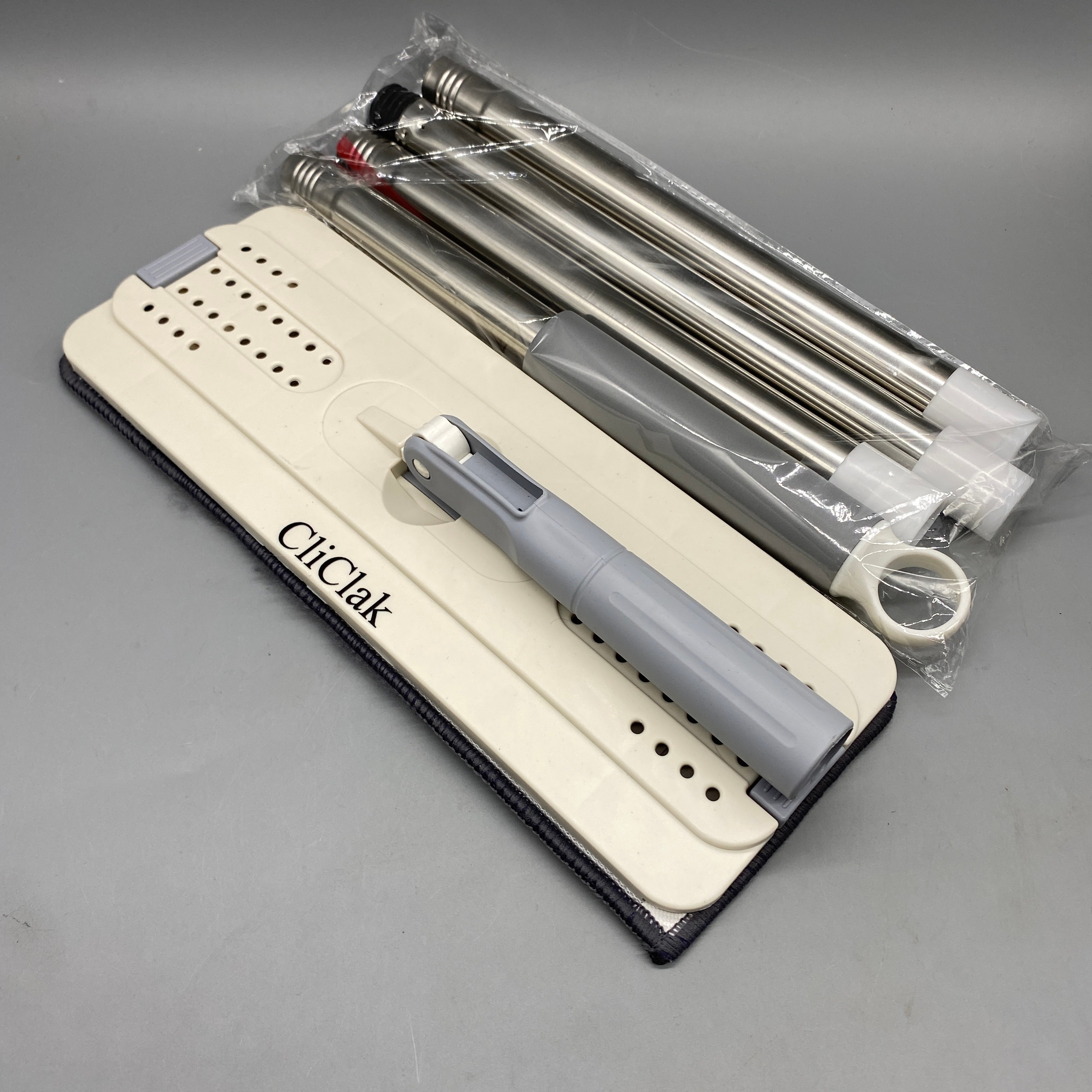 CliClak Mops, 135cm Extendable Handle, Double-Sided Clip Mop with 33×12cm Base, Durable 216L Steel Rod, Easy Rebound Cleaning