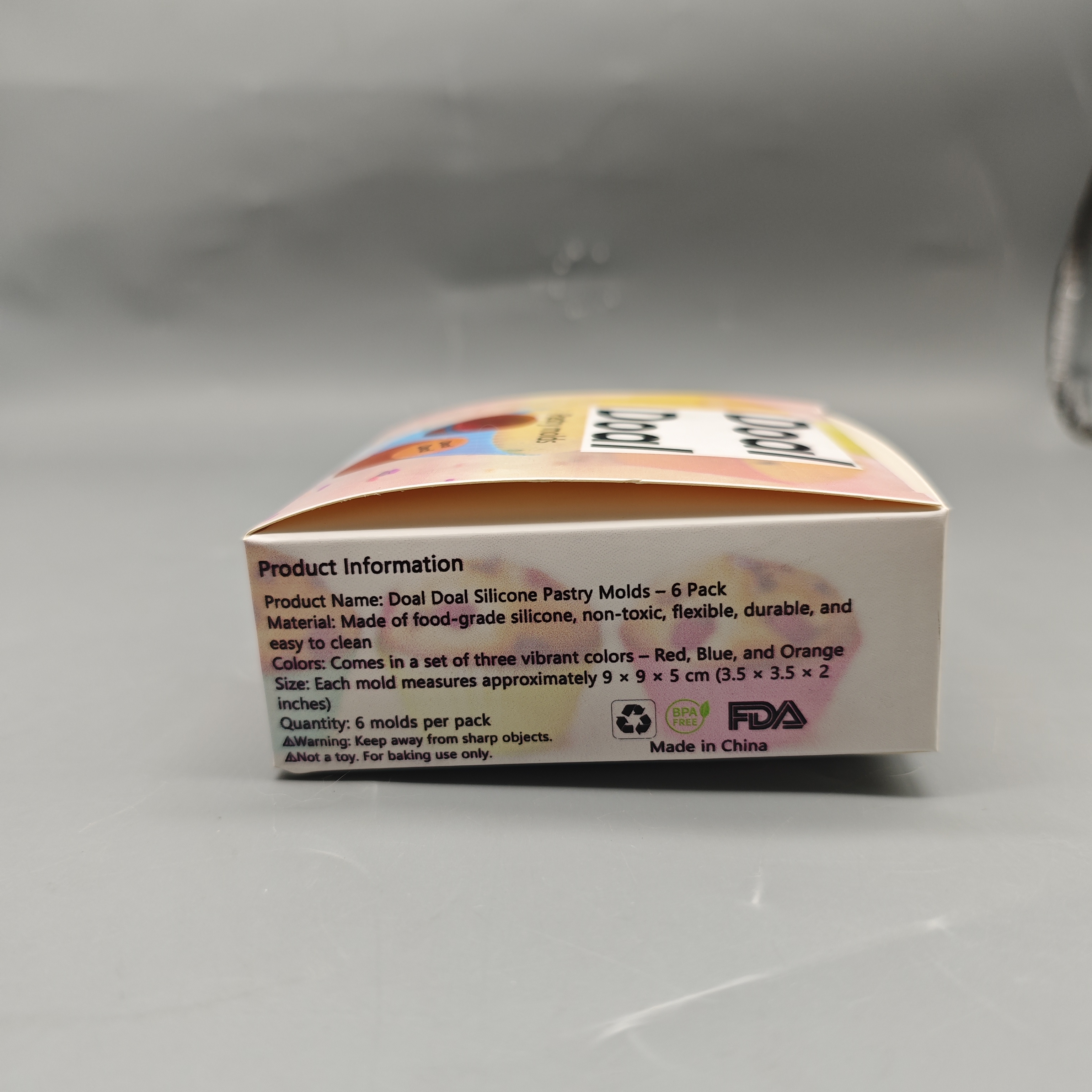 Doal Doal Pastry Molds, 6-Pack Food-Grade Silicone Baking Cups, Reusable Non-Toxic Molds in Red, Blue & Orange, 3.5×3.5×2in Easy-Clean Design