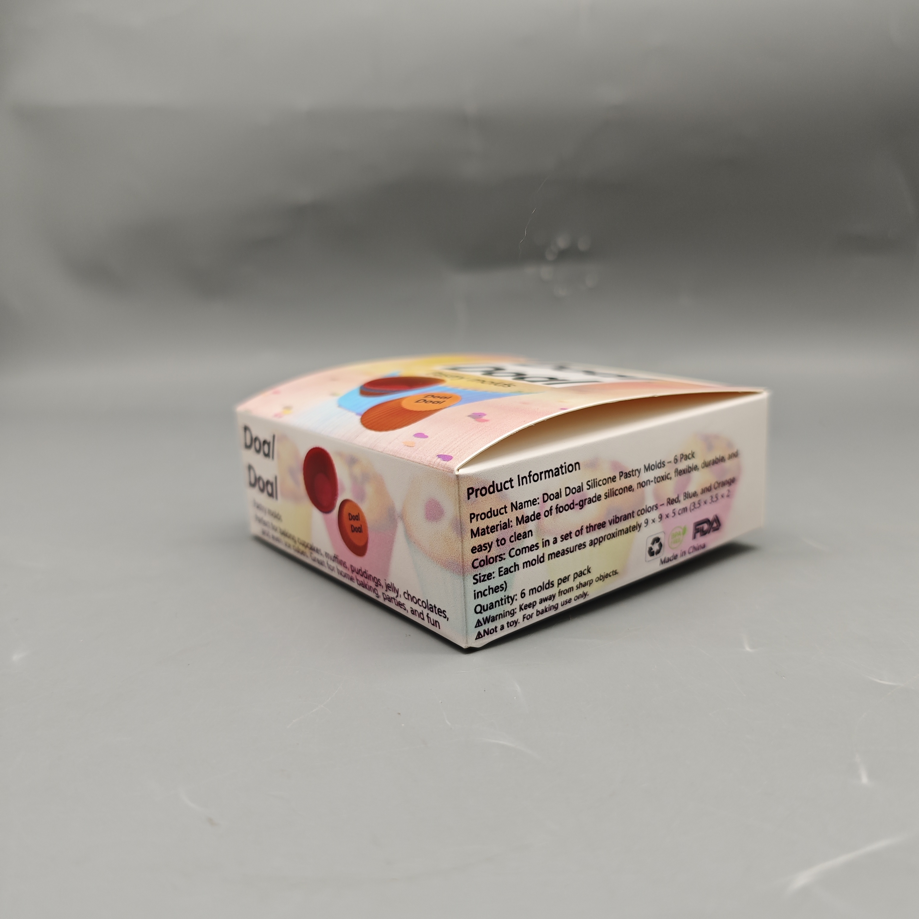 Doal Doal Pastry Molds, 6-Pack Food-Grade Silicone Baking Cups, Reusable Non-Toxic Molds in Red, Blue & Orange, 3.5×3.5×2in Easy-Clean Design