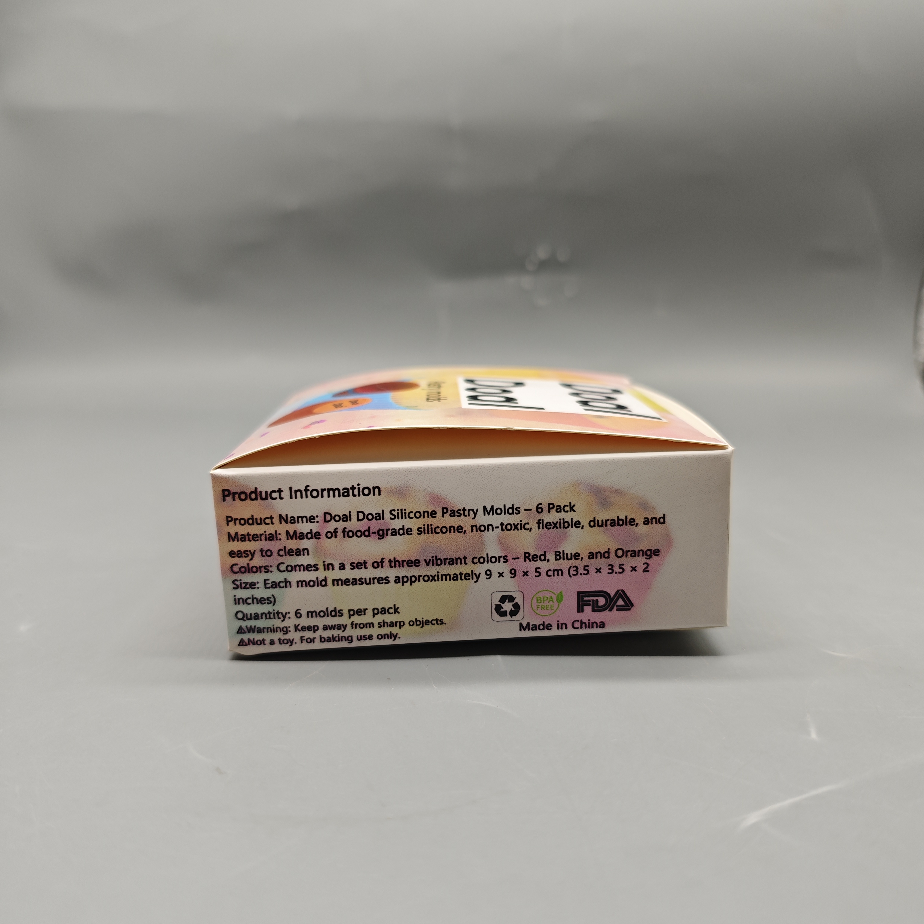 Doal Doal Pastry Molds, 6-Pack Food-Grade Silicone Baking Cups, Reusable Non-Toxic Molds in Red, Blue & Orange, 3.5×3.5×2in Easy-Clean Design