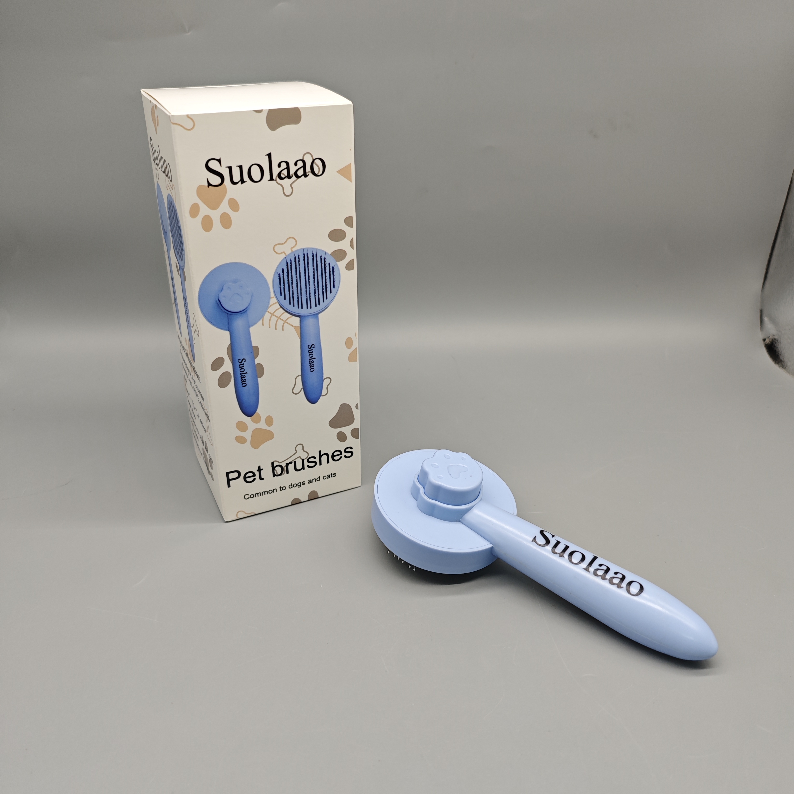 Suolaao Pet Brush for Dogs and Cats, Blue, 7×1.8×2.9in, Stainless Steel Bristles, Easy Grooming and Shedding Tool, Safe for All Fur Types