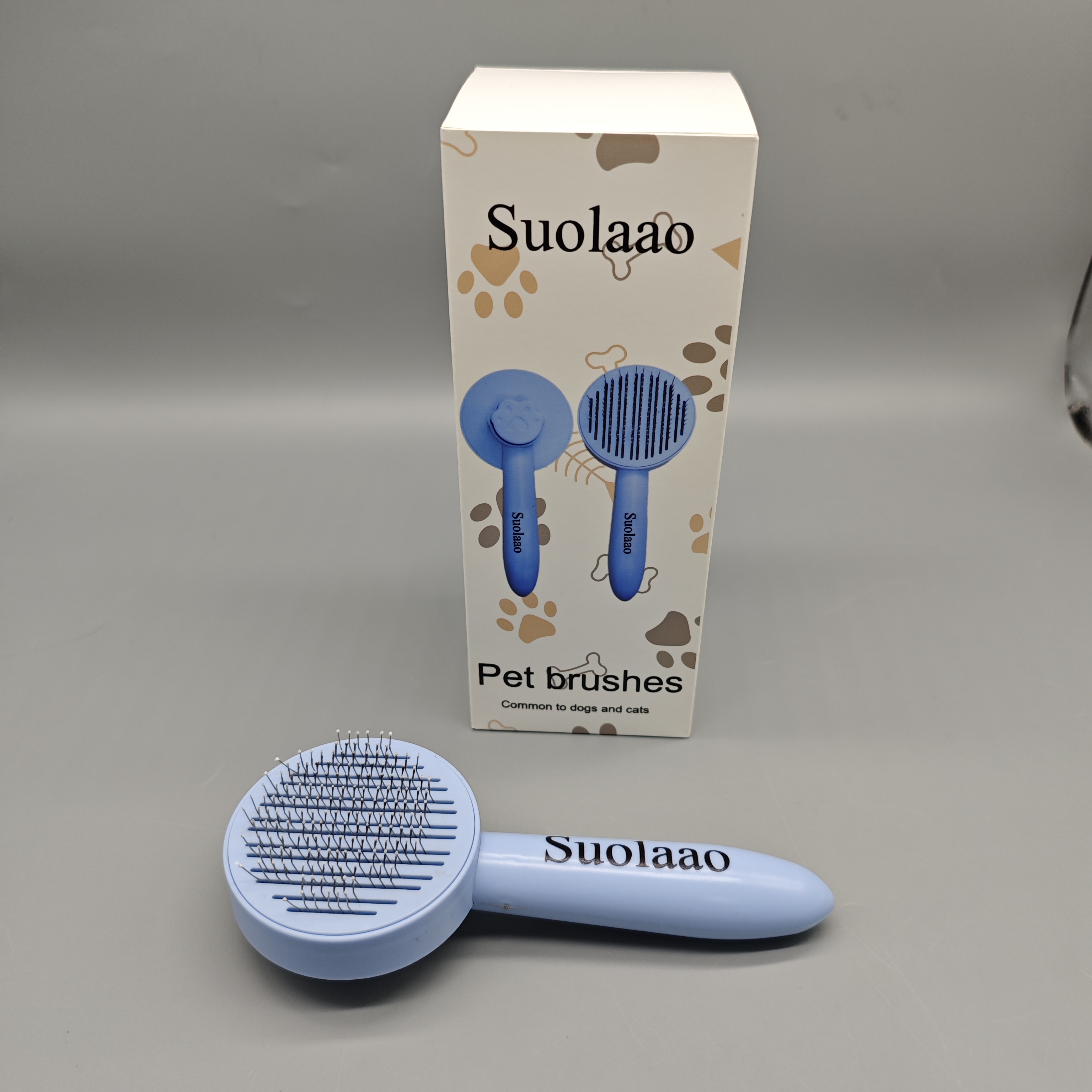 Suolaao Pet Brush for Dogs and Cats, Blue, 7×1.8×2.9in, Stainless Steel Bristles, Easy Grooming and Shedding Tool, Safe for All Fur Types