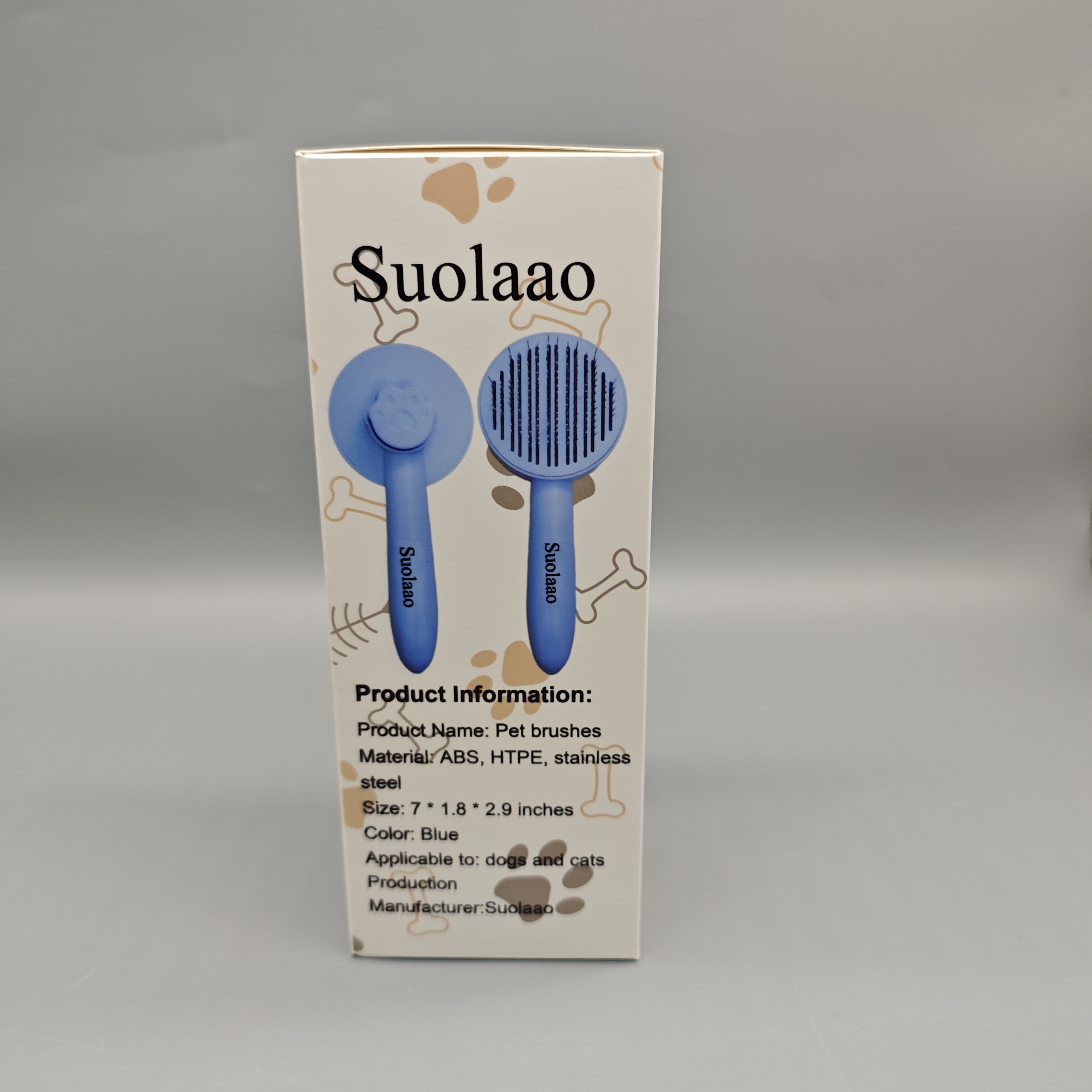 Suolaao Pet Brush for Dogs and Cats, Blue, 7×1.8×2.9in, Stainless Steel Bristles, Easy Grooming and Shedding Tool, Safe for All Fur Types
