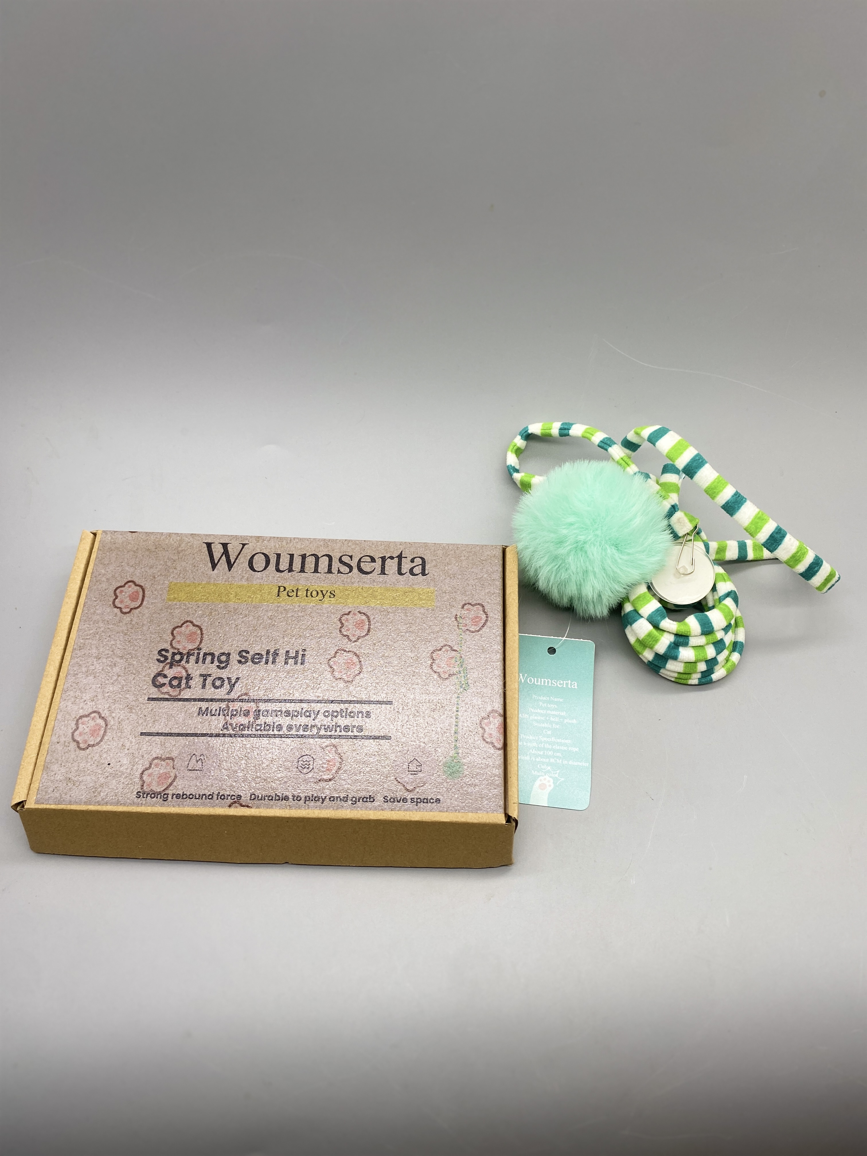 Woumserta Pet Toys, Durable Elastic Rope with Bell & Plush, Cat Play Toy, ABS Plastic, 100cm Elastic Cord, 8cm Ball Diameter