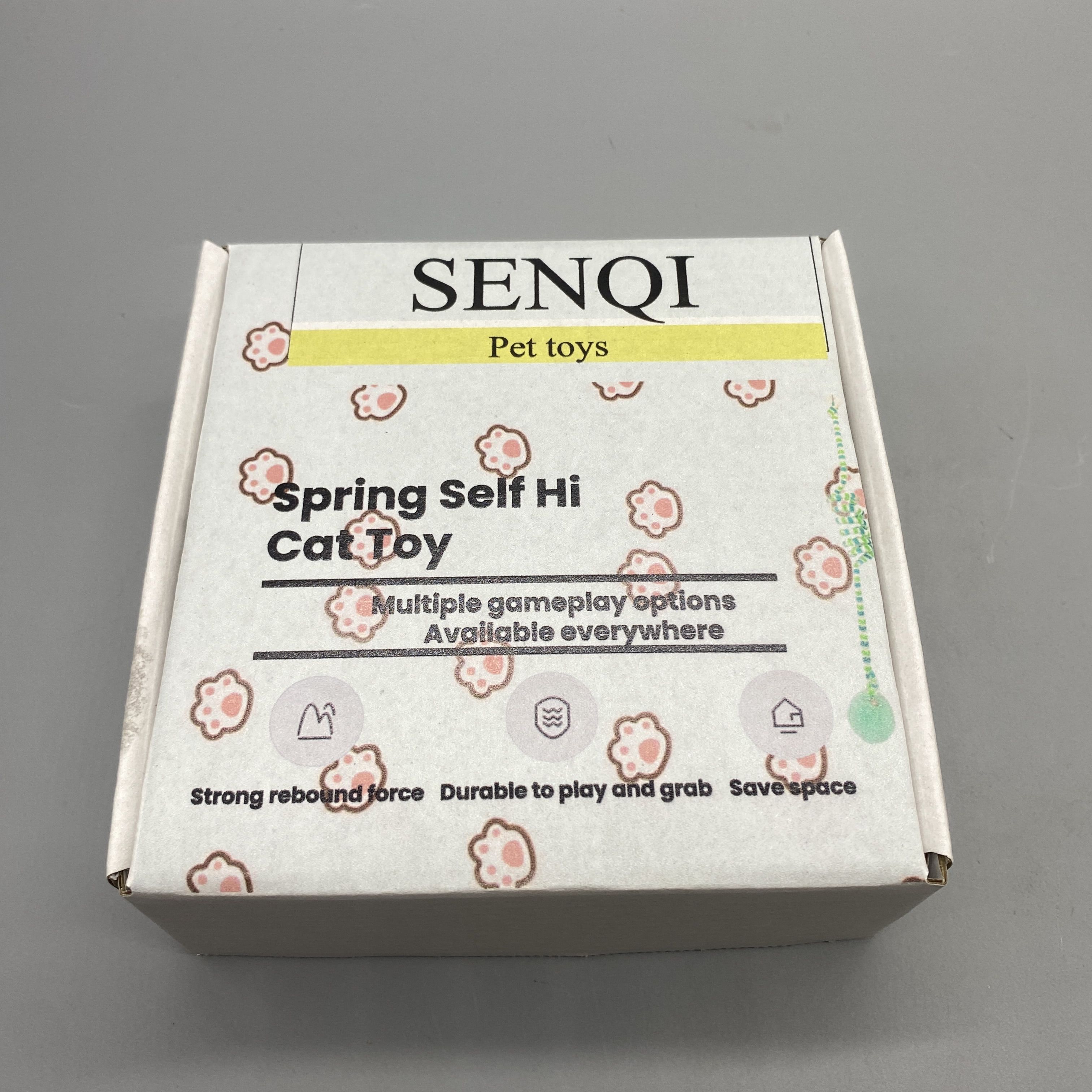 SENQI Pet Toy - Durable Bouncing Ball with Bell and Plush, Space-Saving Design, ABS Plastic, Elastic String 100cm, Ball Diameter 8cm