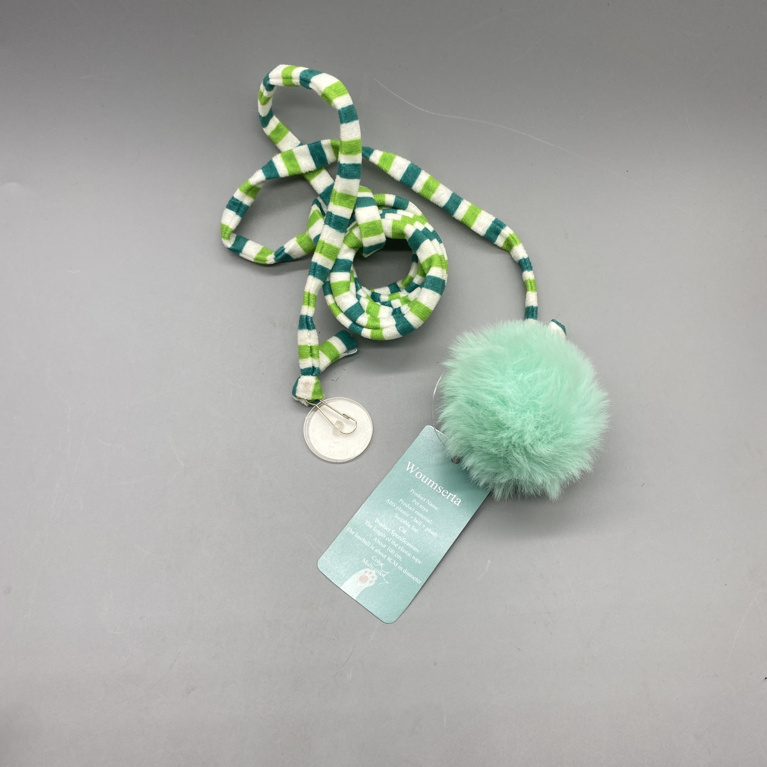 Woumserta Pet Toys, Durable Elastic Rope with Bell & Plush, Cat Play Toy, ABS Plastic, 100cm Elastic Cord, 8cm Ball Diameter