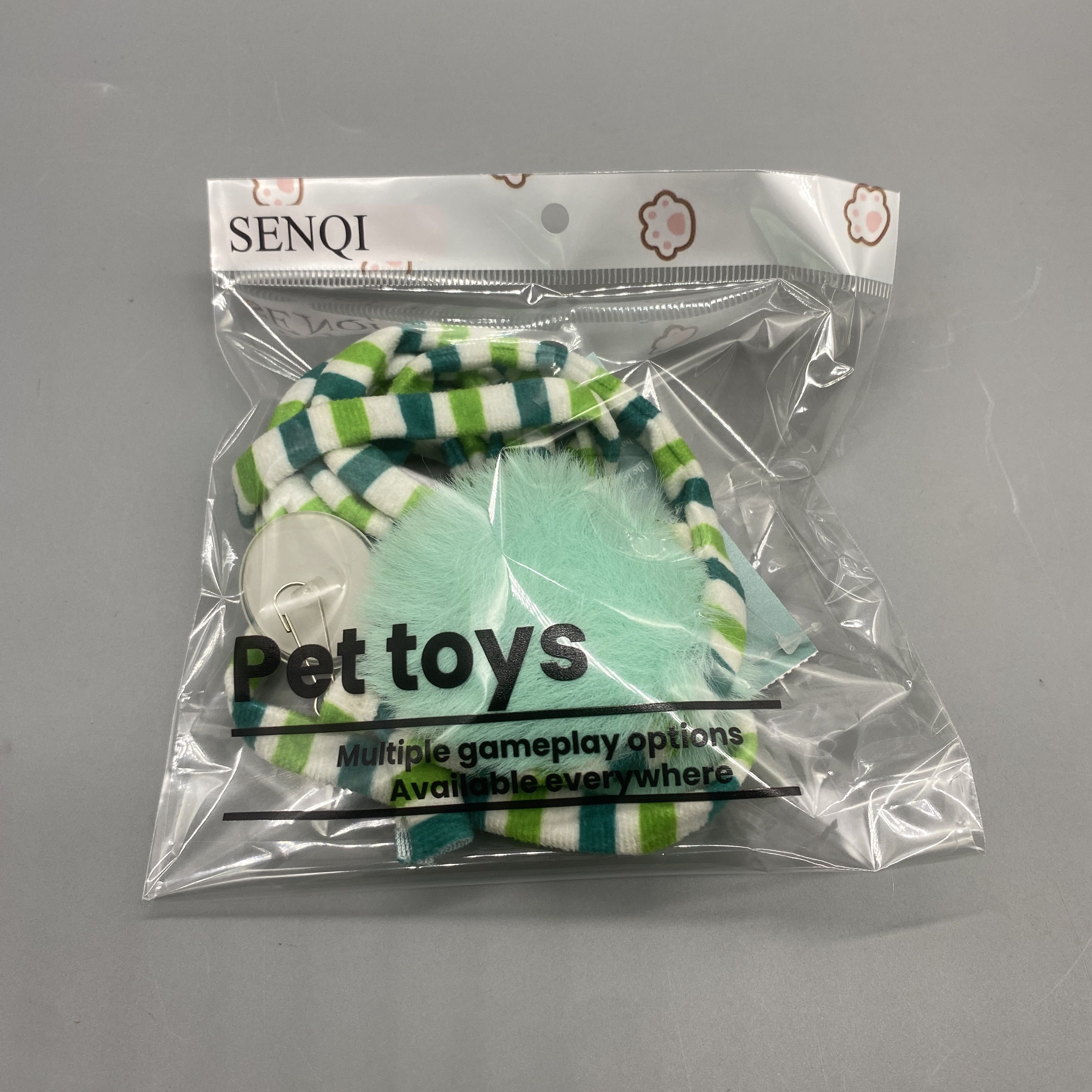 SENQI Pet Toy - Durable Bouncing Ball with Bell and Plush, Space-Saving Design, ABS Plastic, Elastic String 100cm, Ball Diameter 8cm