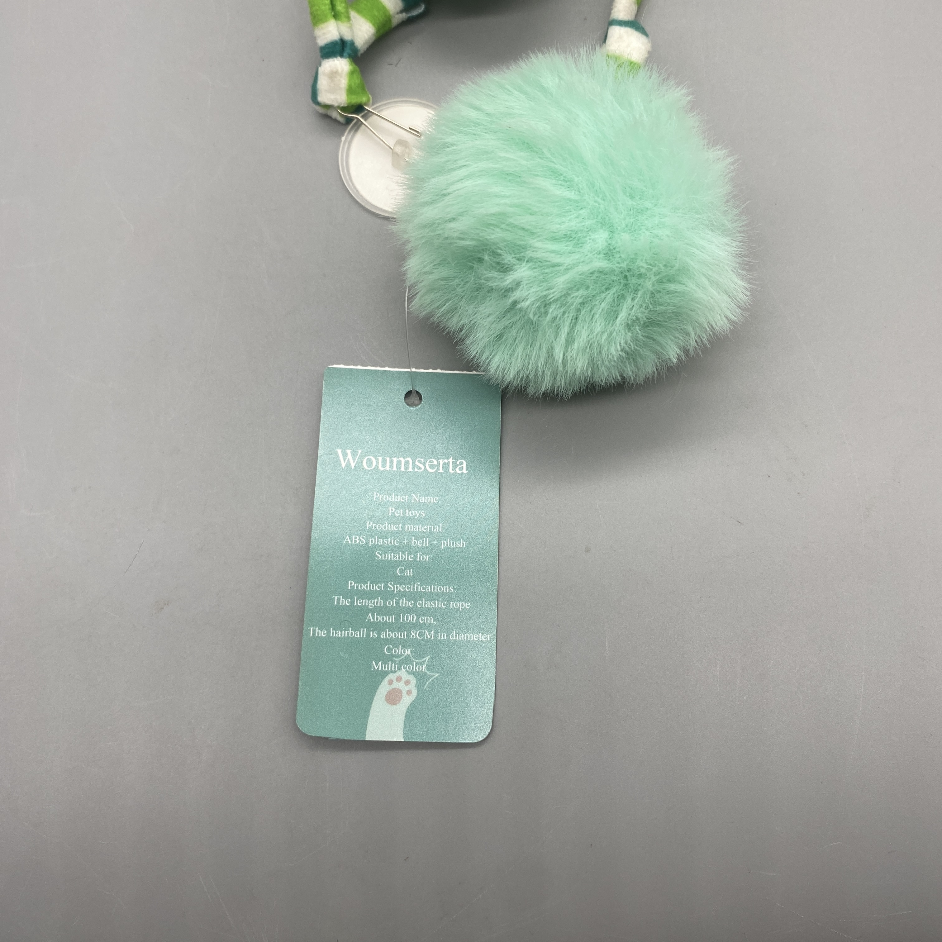 Woumserta Pet Toys, Durable Elastic Rope with Bell & Plush, Cat Play Toy, ABS Plastic, 100cm Elastic Cord, 8cm Ball Diameter