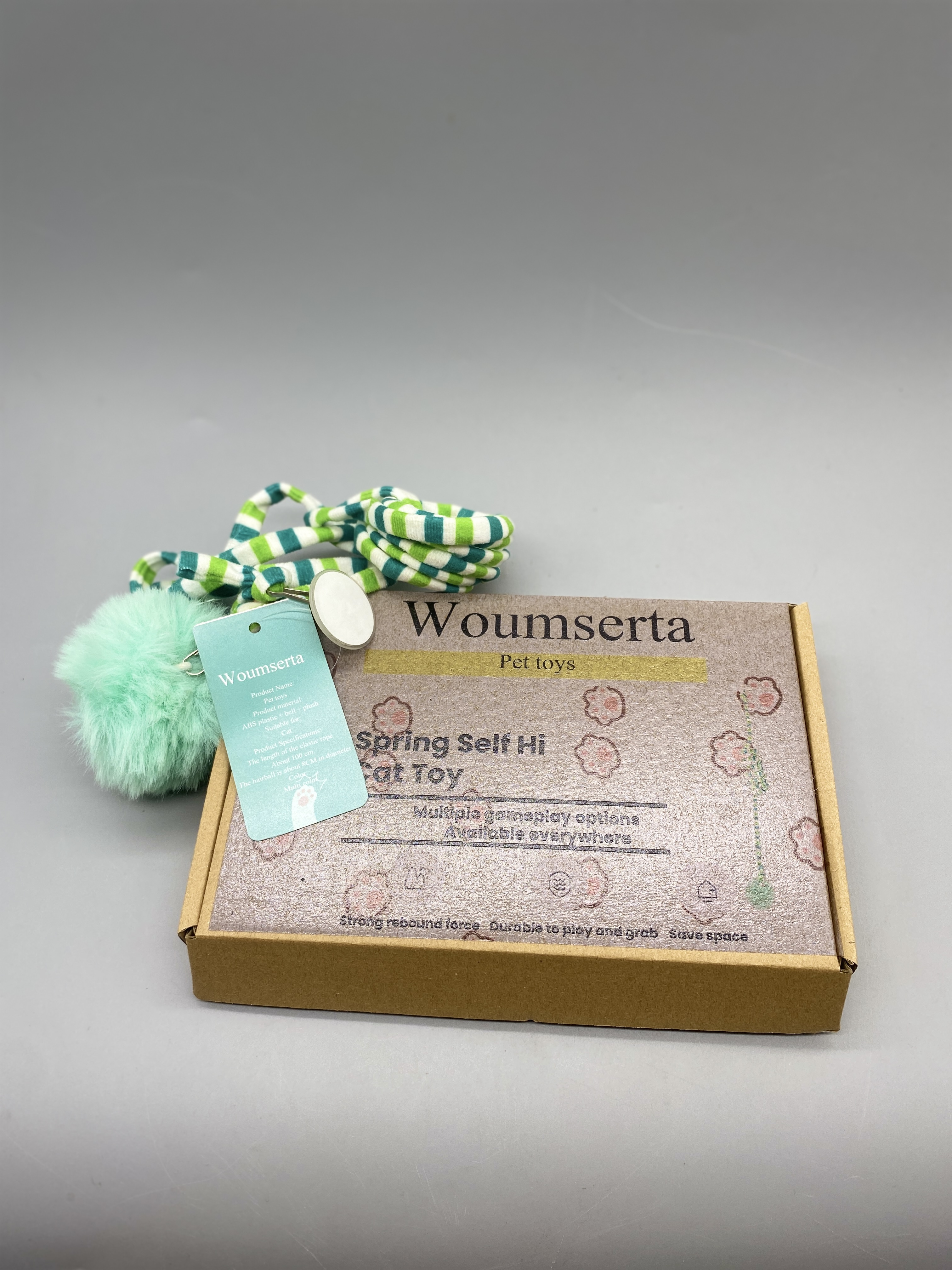 Woumserta Pet Toys, Durable Elastic Rope with Bell & Plush, Cat Play Toy, ABS Plastic, 100cm Elastic Cord, 8cm Ball Diameter