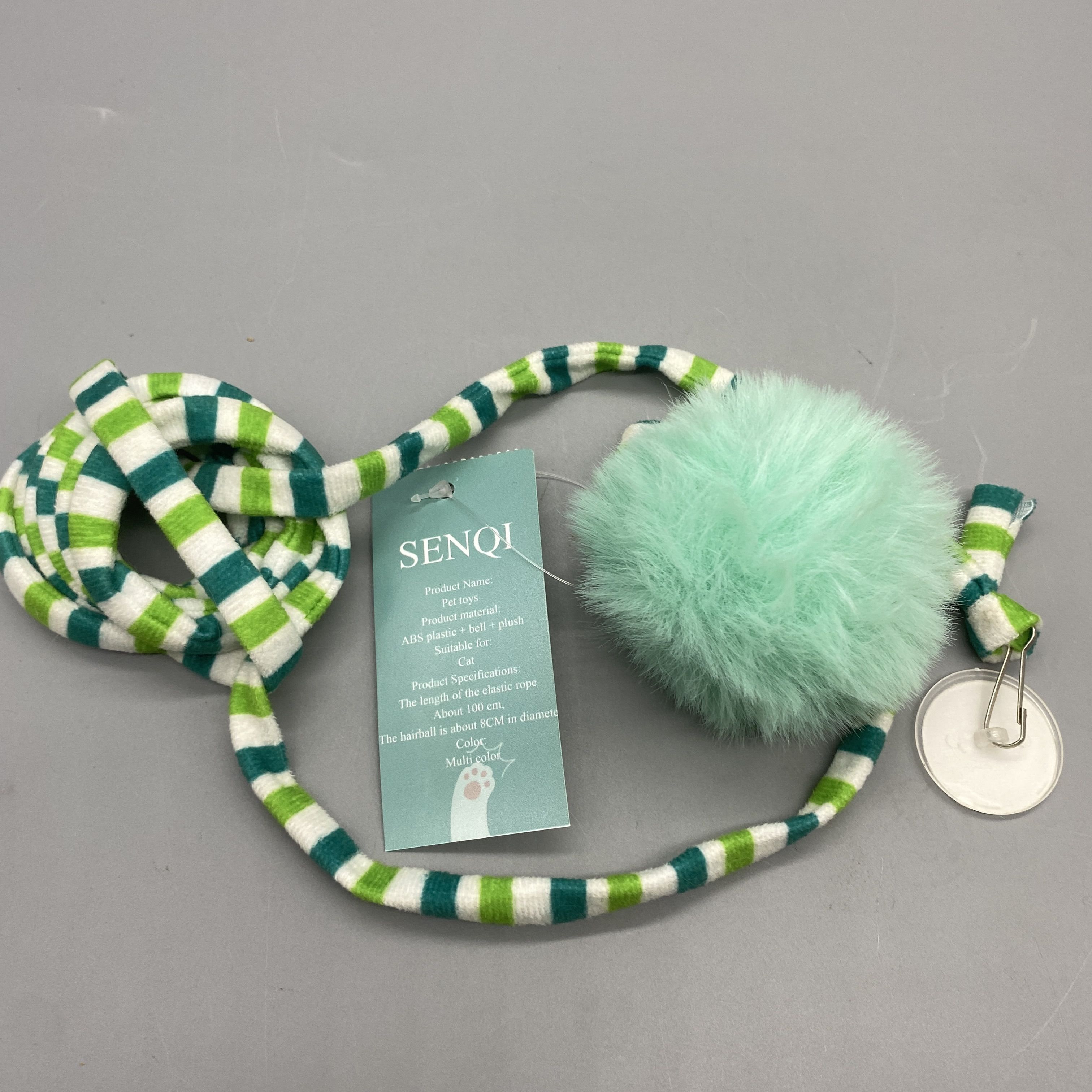 SENQI Pet Toy - Durable Bouncing Ball with Bell and Plush, Space-Saving Design, ABS Plastic, Elastic String 100cm, Ball Diameter 8cm
