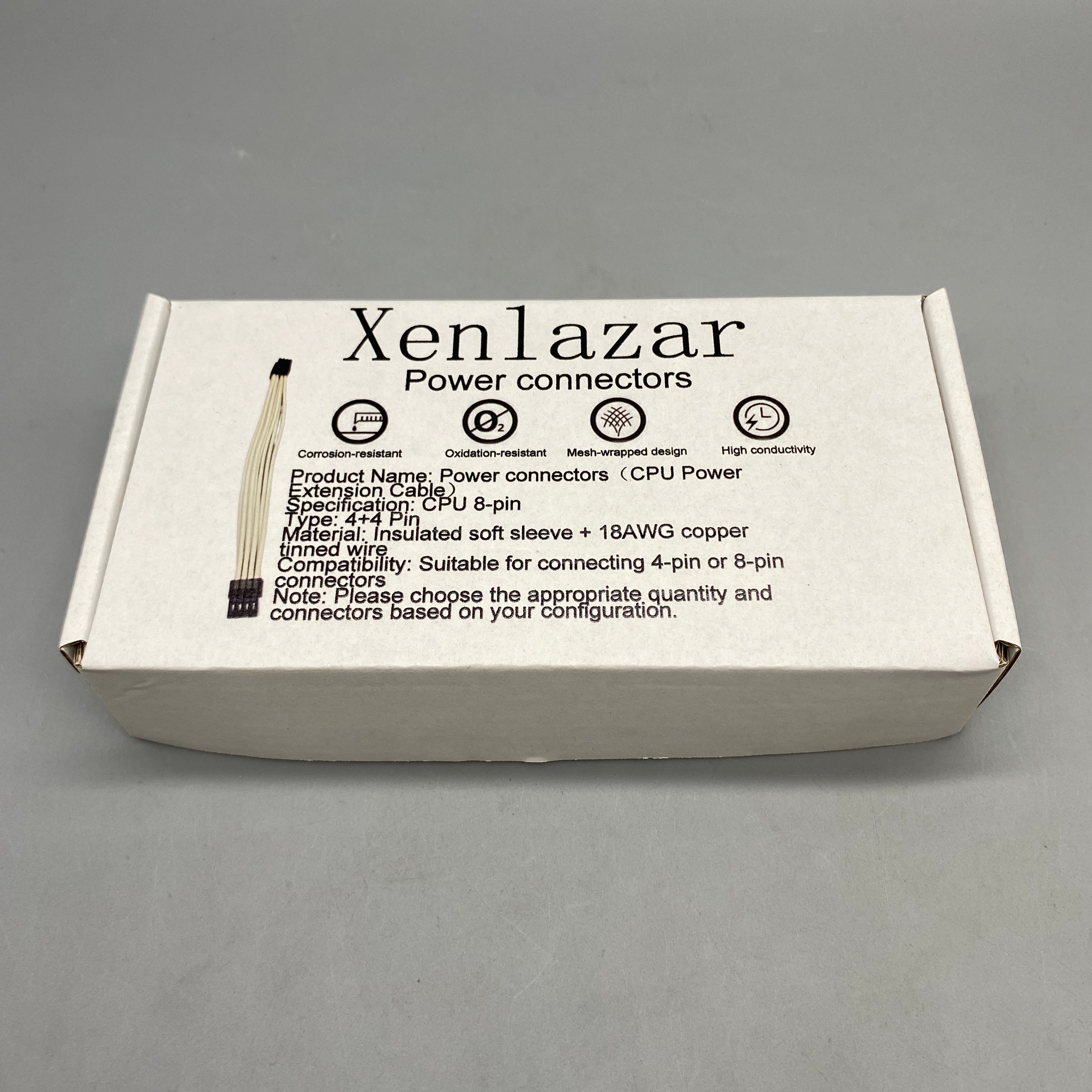 Xenlazar Power Connectors, 4+4 Pin CPU 8-Pin, 18AWG Tinned Copper, Insulated Soft Sleeving, Compatible with 4-Pin/8-Pin Connections