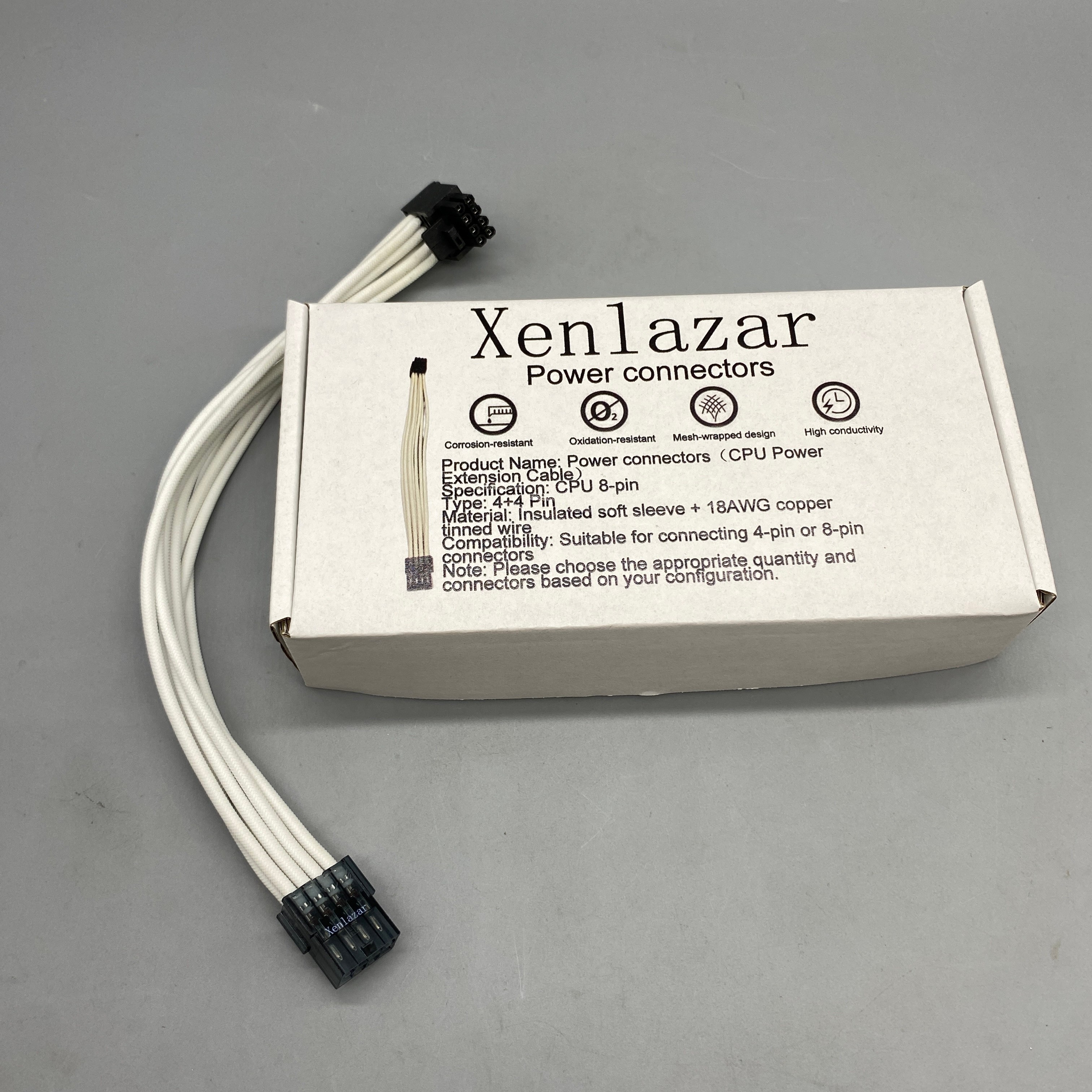 Xenlazar Power Connectors, 4+4 Pin CPU 8-Pin, 18AWG Tinned Copper, Insulated Soft Sleeving, Compatible with 4-Pin/8-Pin Connections