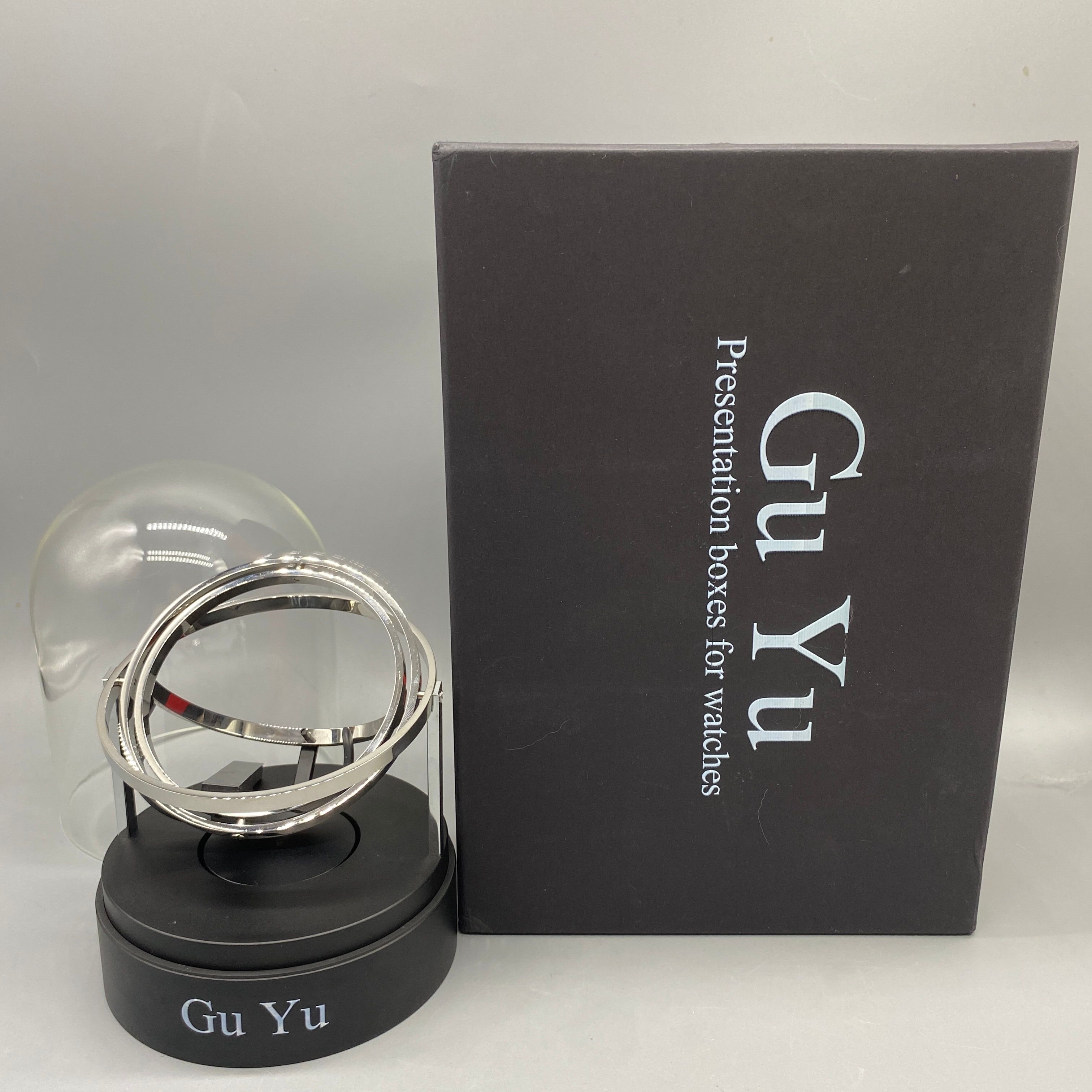 Gu Yu Presentation boxes for watches, Silver, Glass Cover, Stainless Steel Stand, Aluminum Alloy Base, 16x12cm, 1.65kg