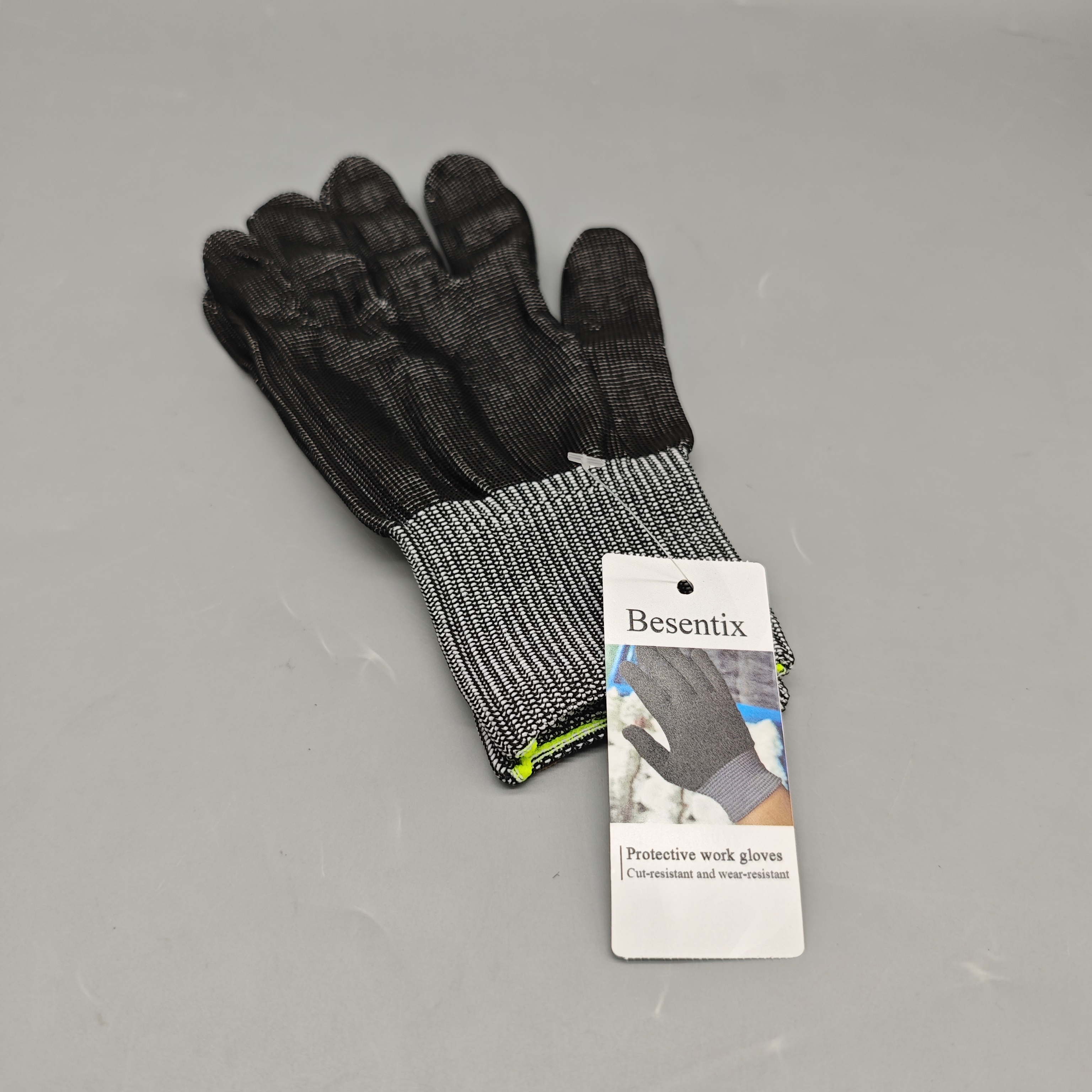 Besentix Protective Work Gloves Gray Nylon, One Size Safety Gloves, High Elasticity and Breathable Fit for Construction, Gardening, DIY and Warehouse Use