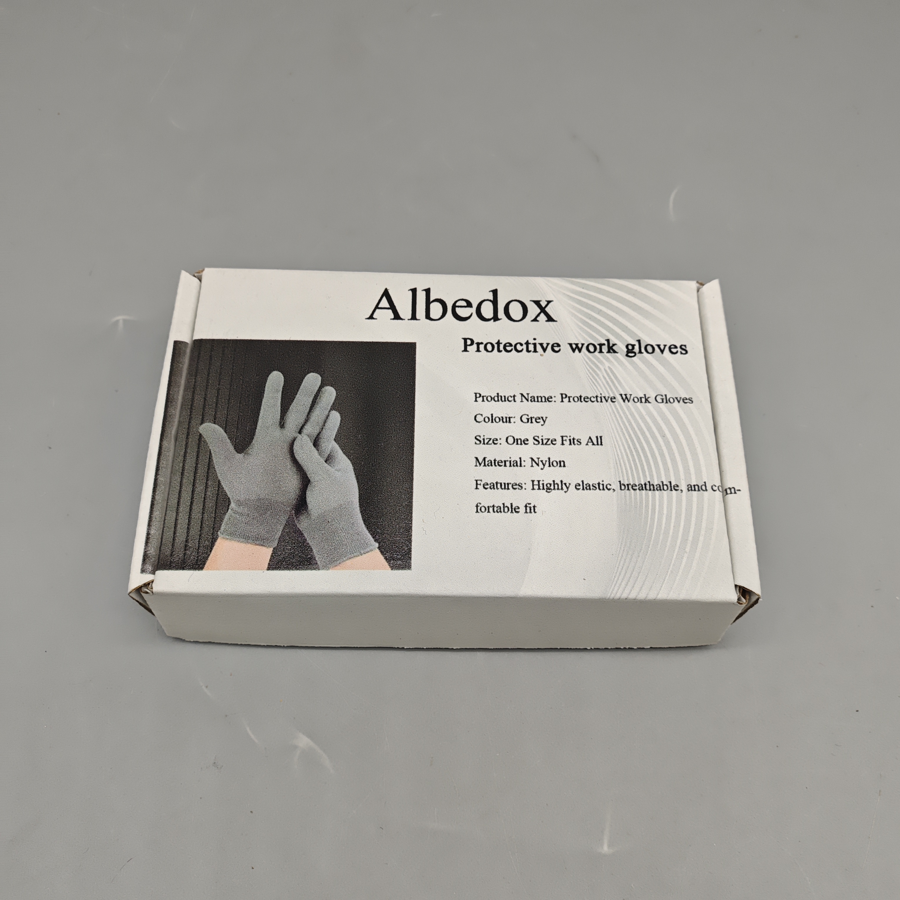 Albedox Protective Work Gloves Gray, Nylon Safety Gloves One Size, High Elasticity and Breathable Fit for Industrial and Home Use