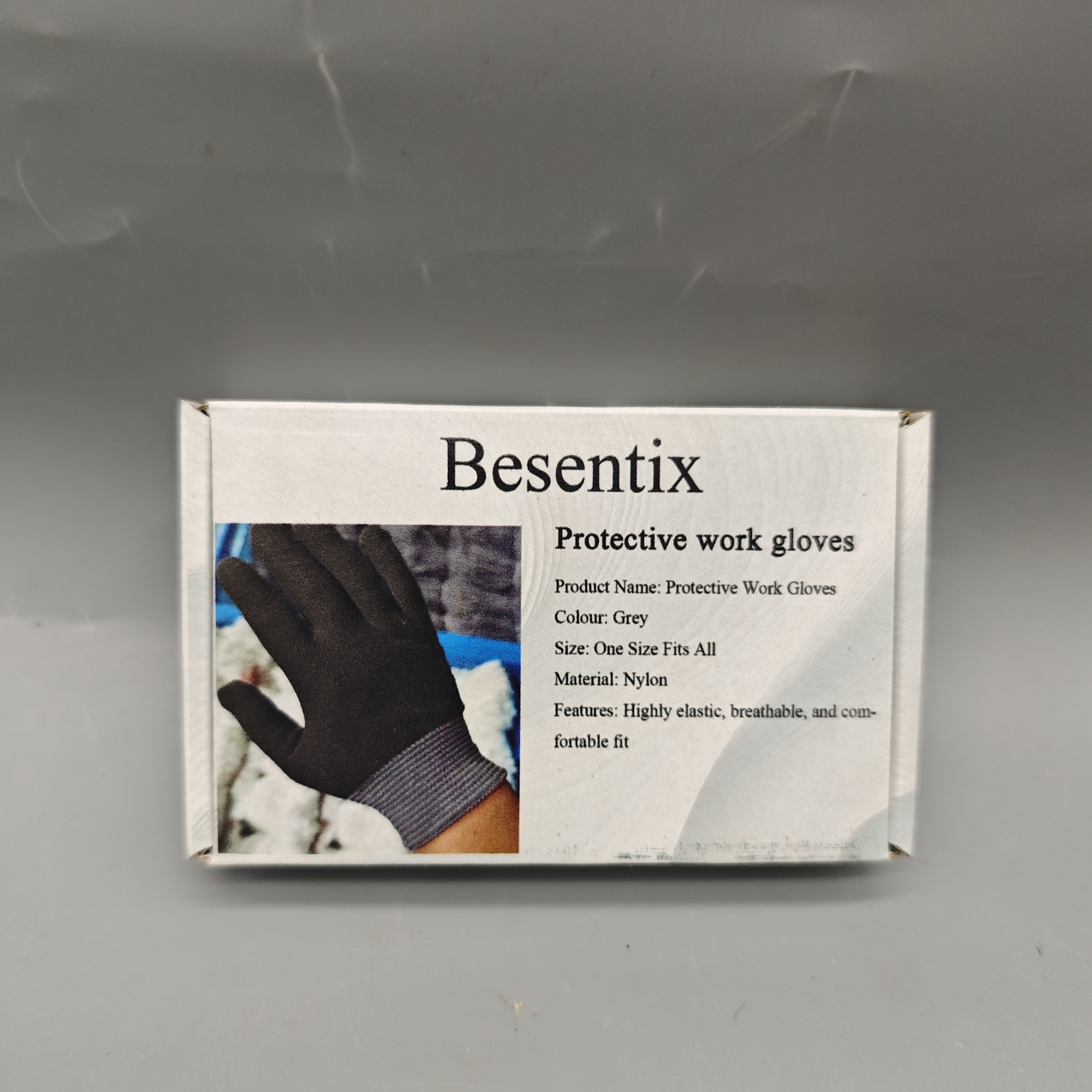 Besentix Protective Work Gloves Gray Nylon, One Size Safety Gloves, High Elasticity and Breathable Fit for Construction, Gardening, DIY and Warehouse Use