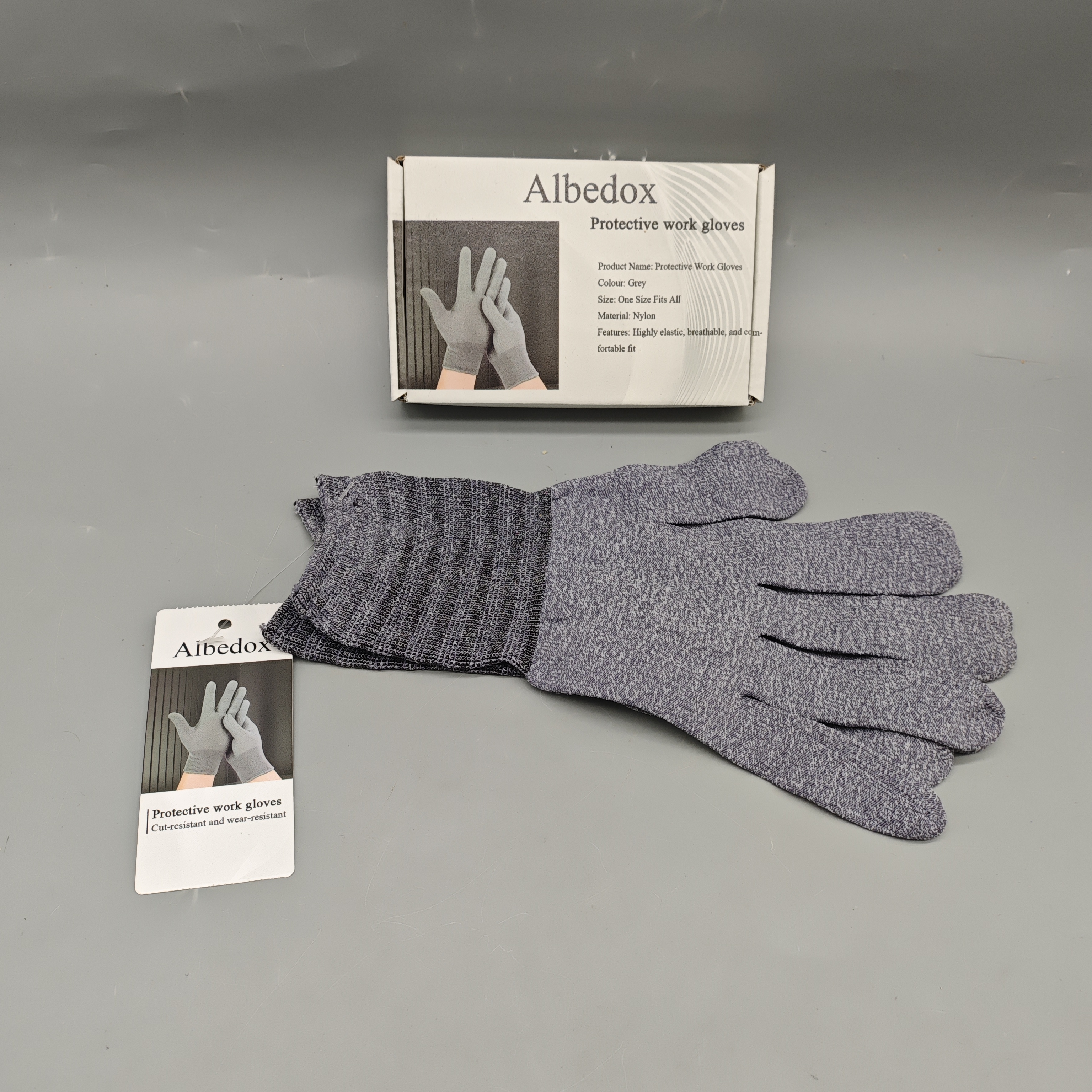 Albedox Protective Work Gloves Gray, Nylon Safety Gloves One Size, High Elasticity and Breathable Fit for Industrial and Home Use