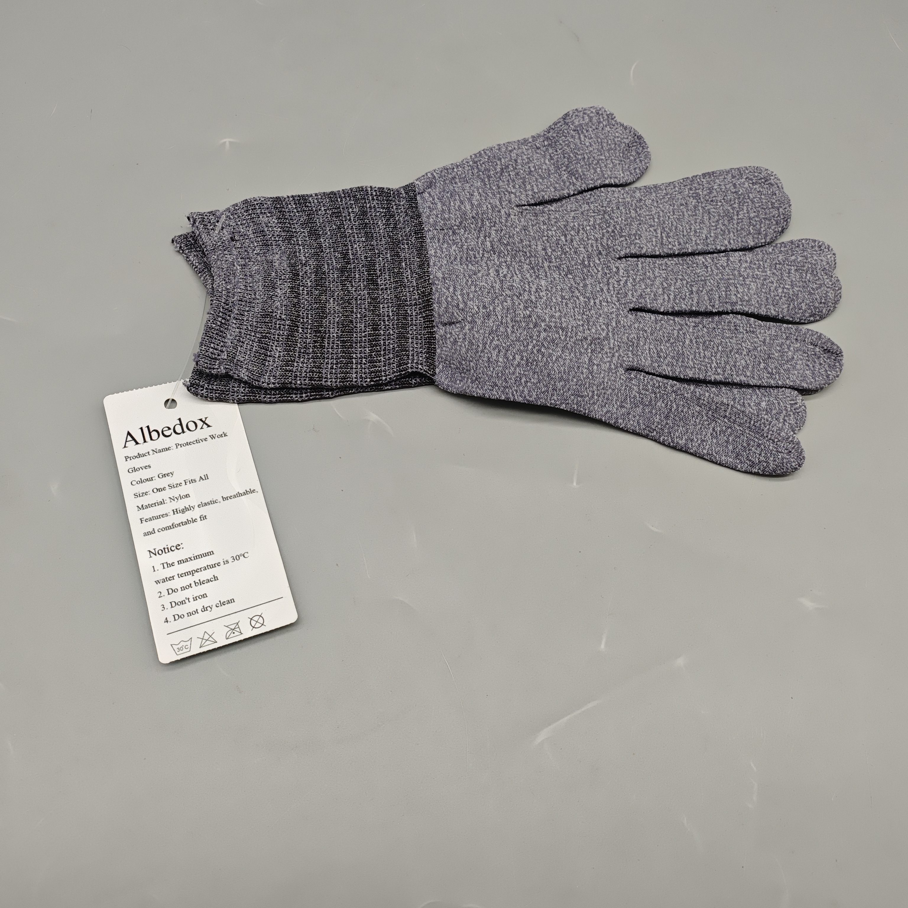 Albedox Protective Work Gloves Gray, Nylon Safety Gloves One Size, High Elasticity and Breathable Fit for Industrial and Home Use