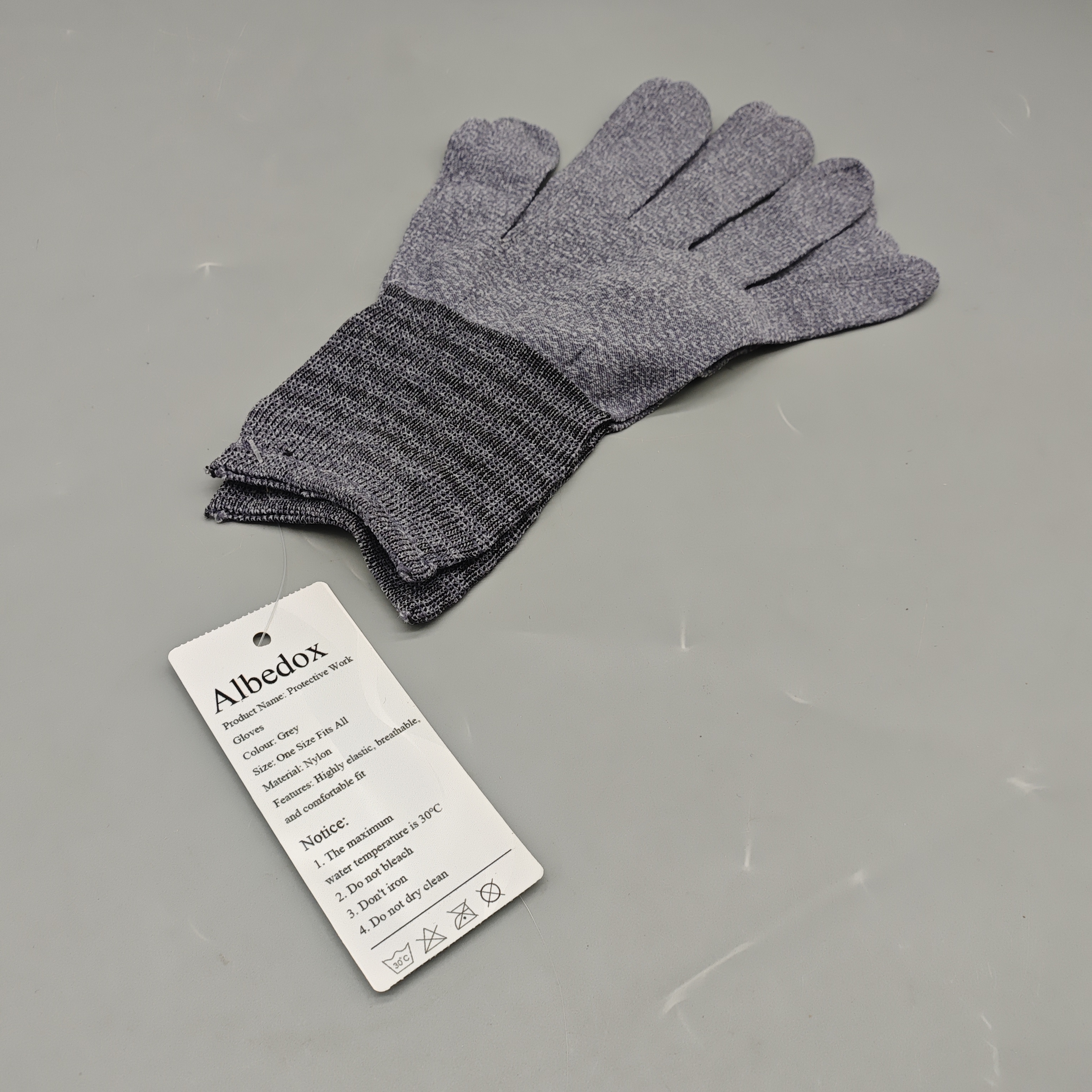 Albedox Protective Work Gloves Gray, Nylon Safety Gloves One Size, High Elasticity and Breathable Fit for Industrial and Home Use