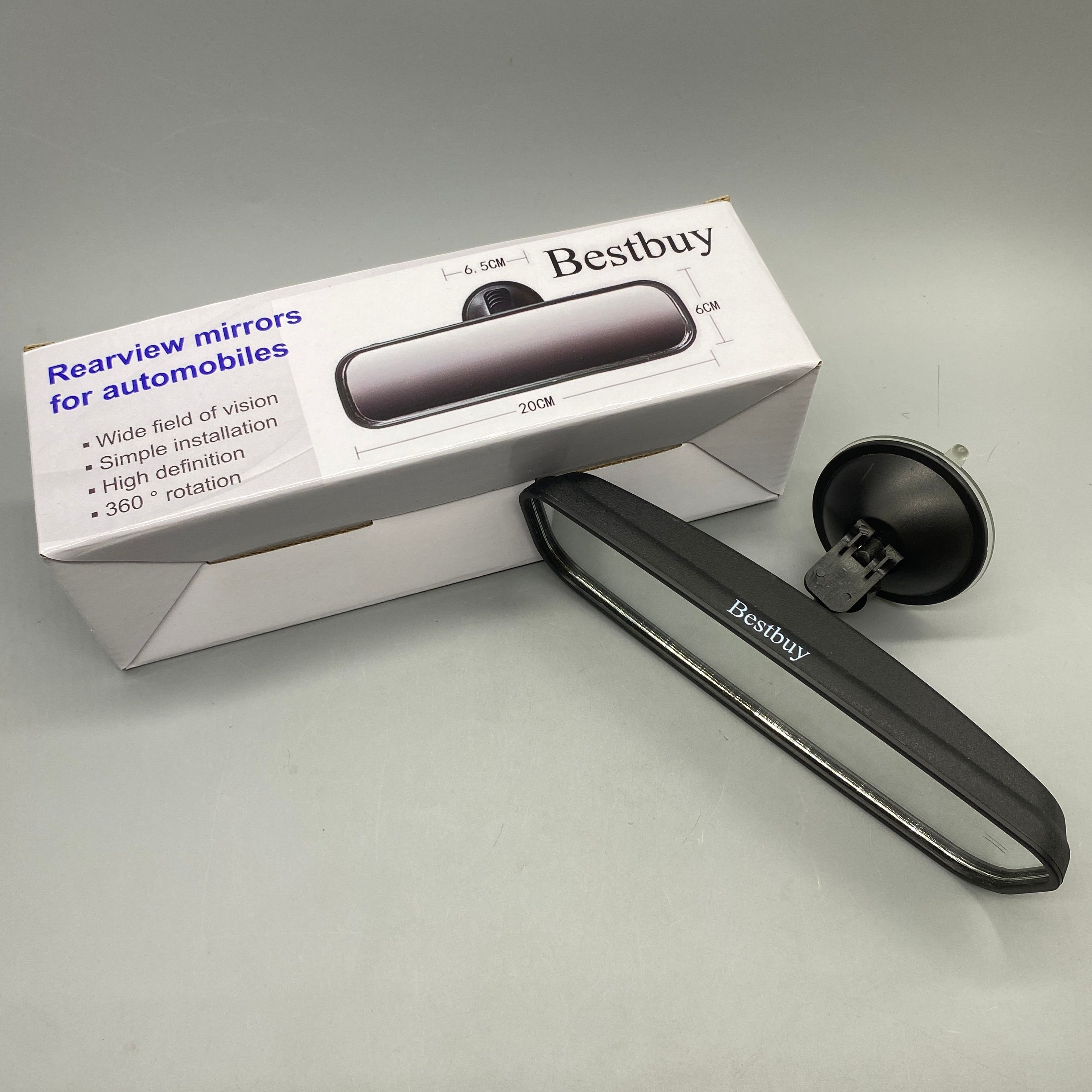 Bestbuy Rearview Mirror for Automobiles – Suction Cup Mount, 20x6x6.5cm, Black, Easy Installation Car Mirror