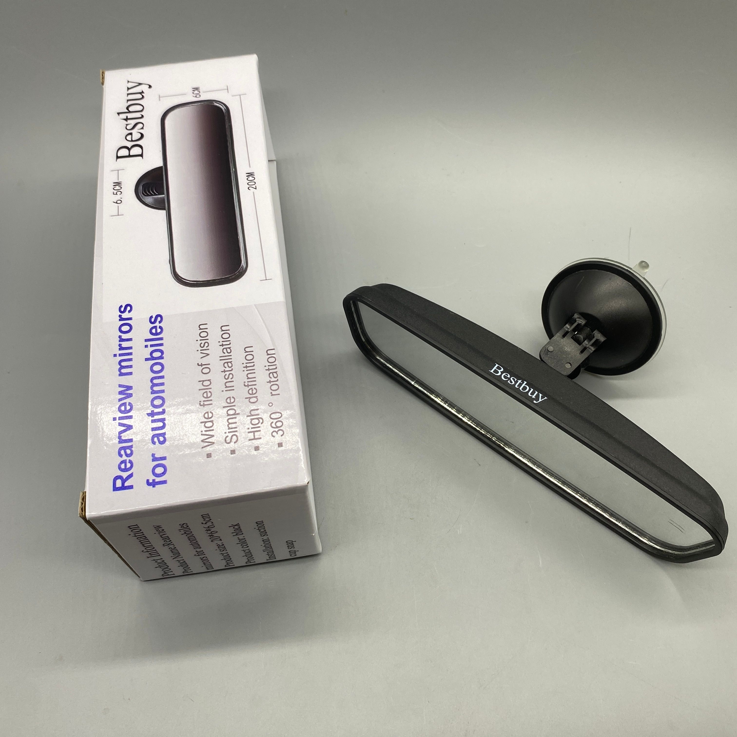 Bestbuy Rearview Mirror for Automobiles – Suction Cup Mount, 20x6x6.5cm, Black, Easy Installation Car Mirror
