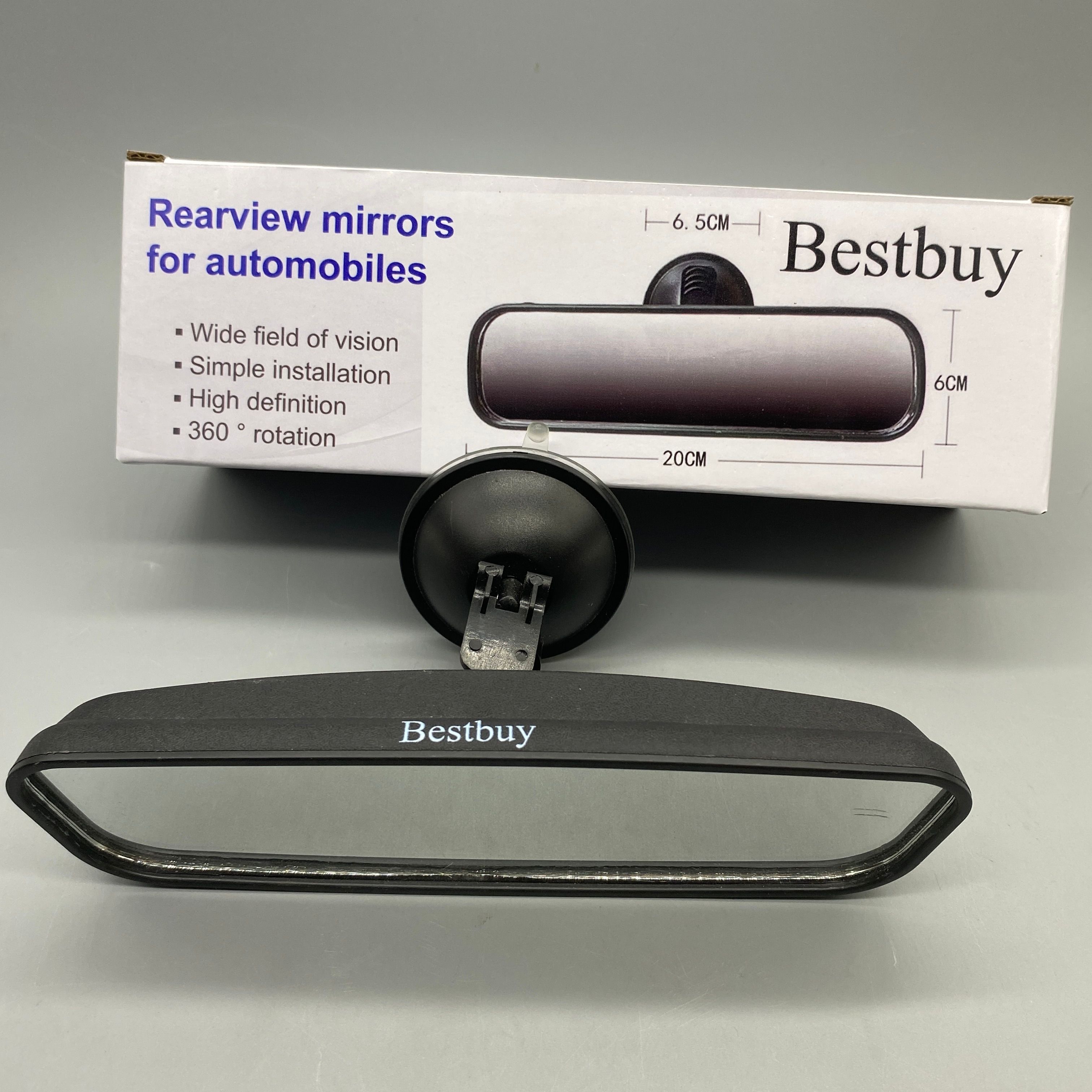 Bestbuy Rearview Mirror for Automobiles – Suction Cup Mount, 20x6x6.5cm, Black, Easy Installation Car Mirror