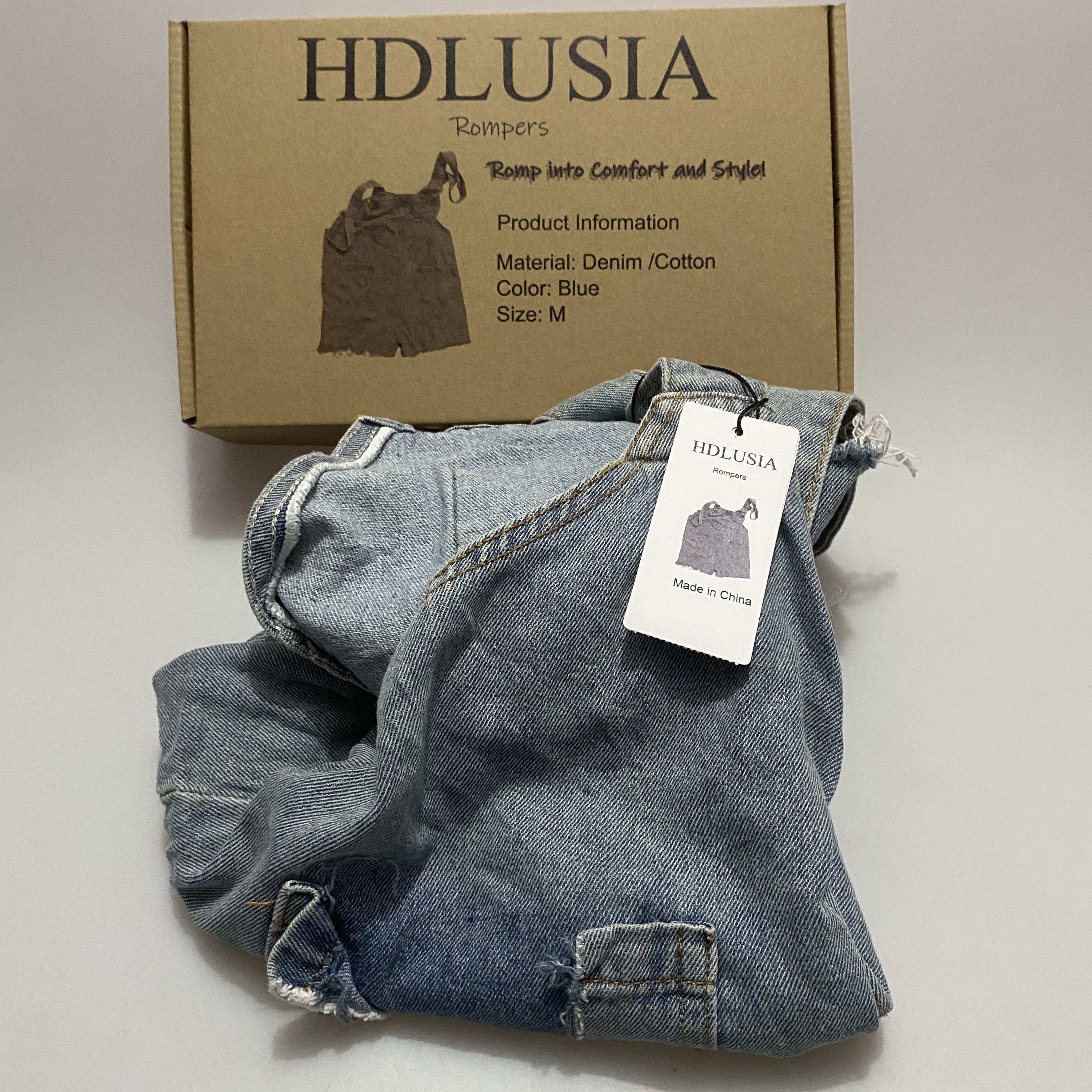HDLUSIA Rompers - Denim/Cotton Blend, Stylish Blue, Comfortable Fit - Size M