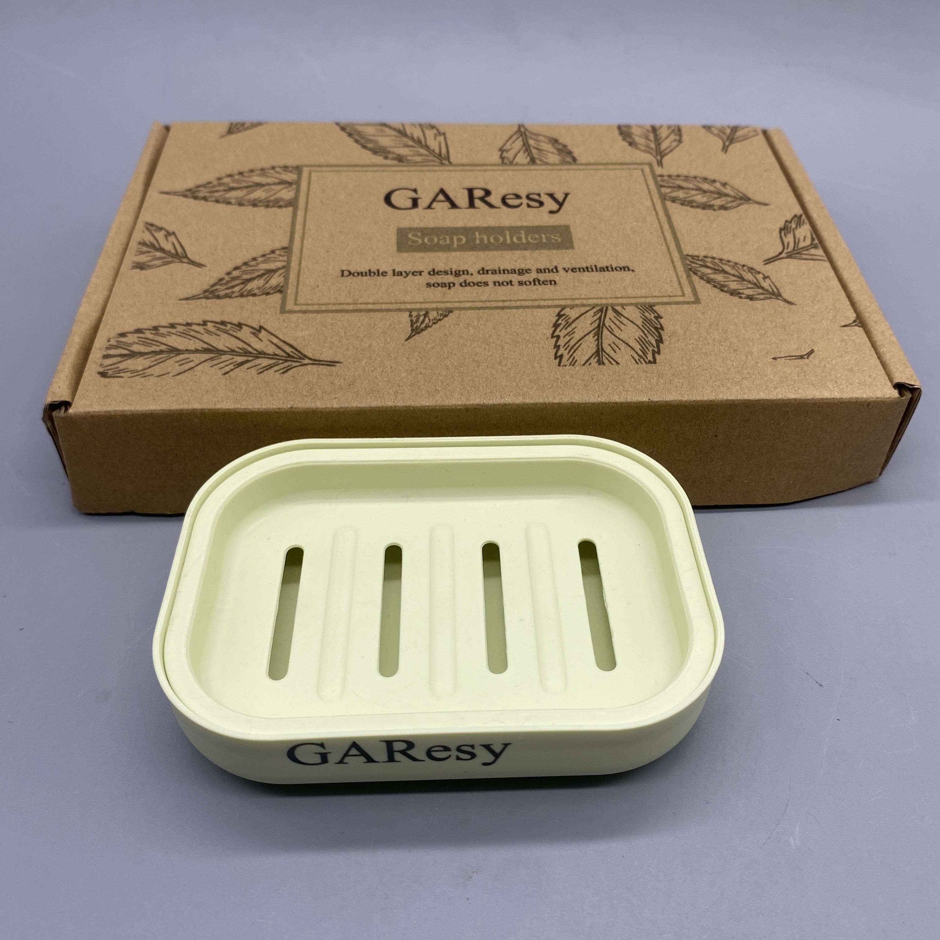 GAResy Soap Holders, Dual-Layer Design, Drainage Ventilation, Non-Slip, Green, 10.7×7.7×2.5cm, PP Material, 58g